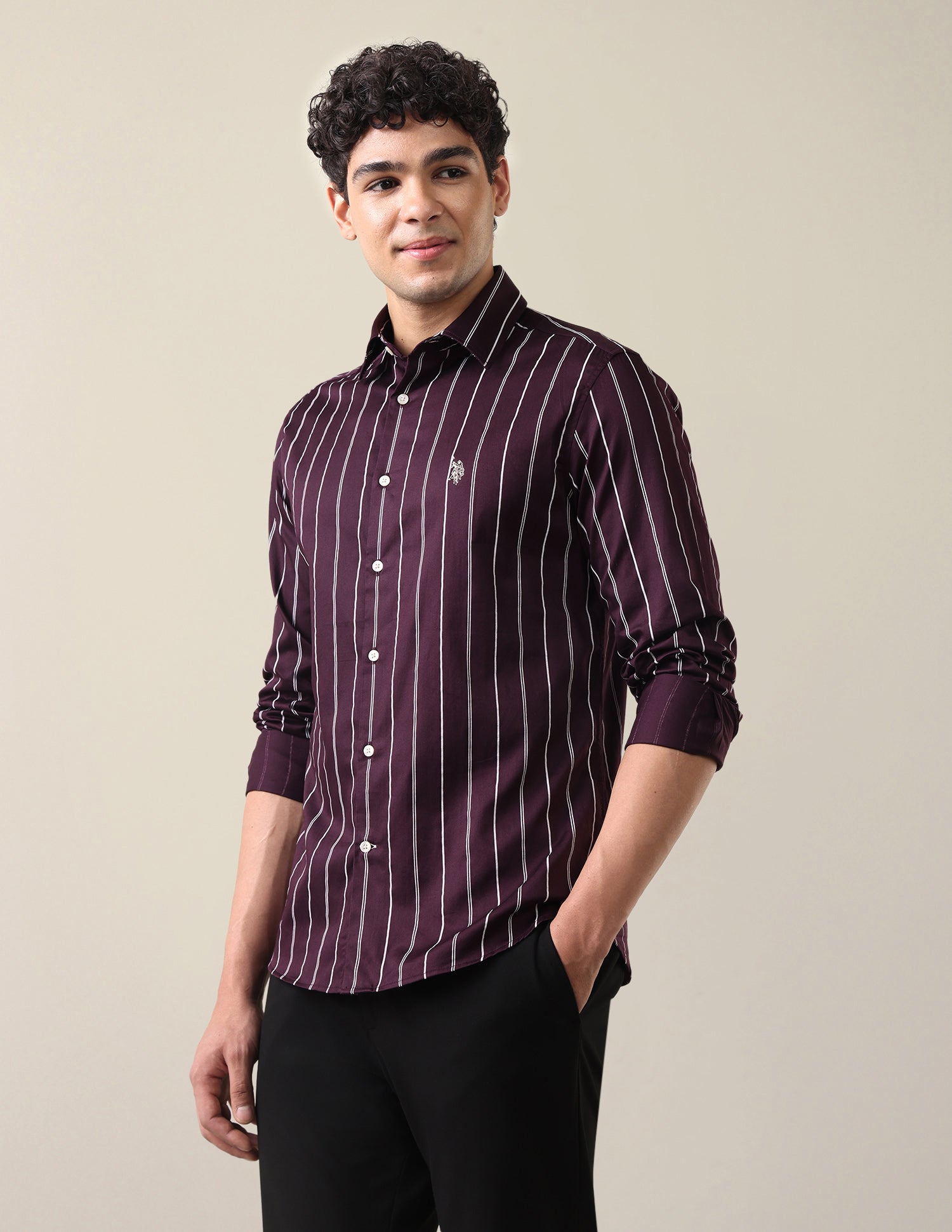 Satin Vertical Striped Shirt Dark Purple - U.S. Polo Assn. India | Large