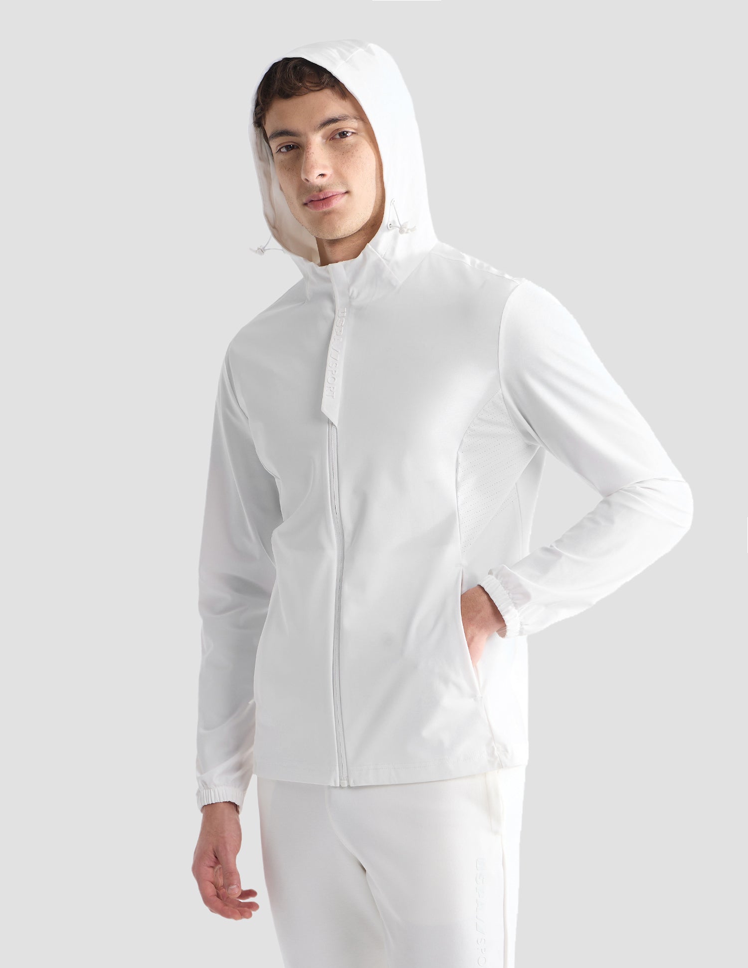 Slim Fit Active Zipper Jacket Off White - U.S. Polo Assn. India | Large