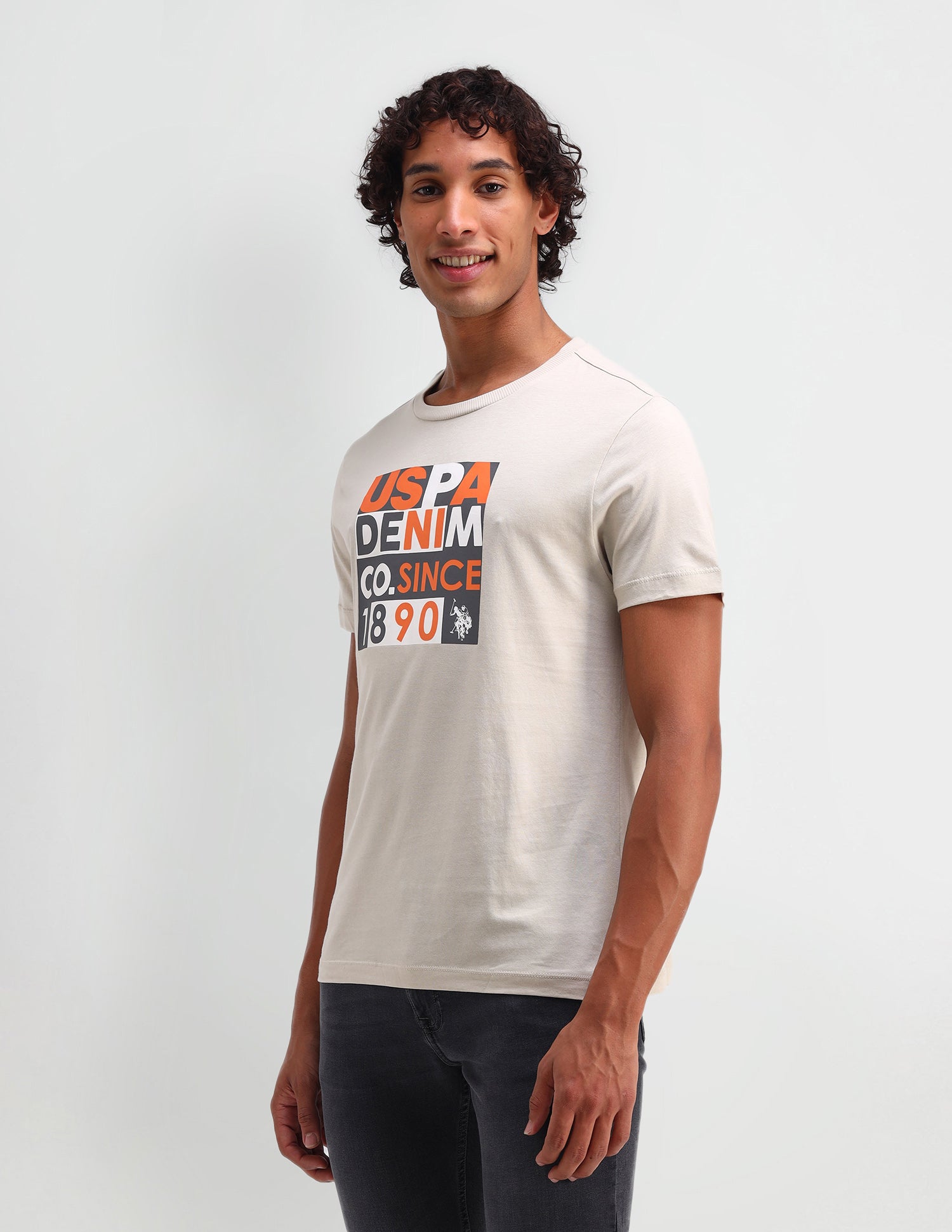 Brand Printed Cotton T-Shirt Beige - U.S. Polo Assn. India | Large