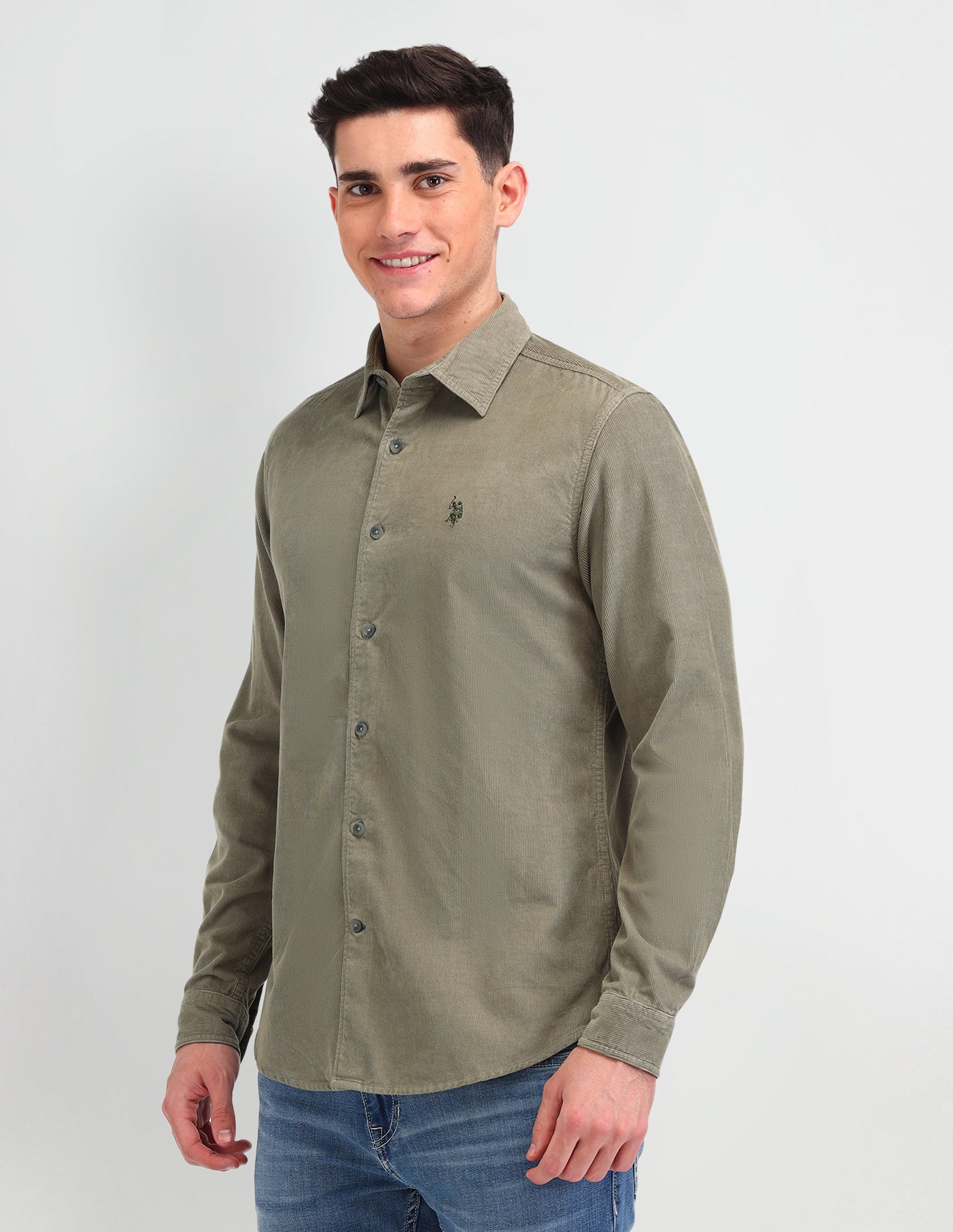 Textured Slim Fit Shirt Olive - U.S. Polo Assn. India | Large