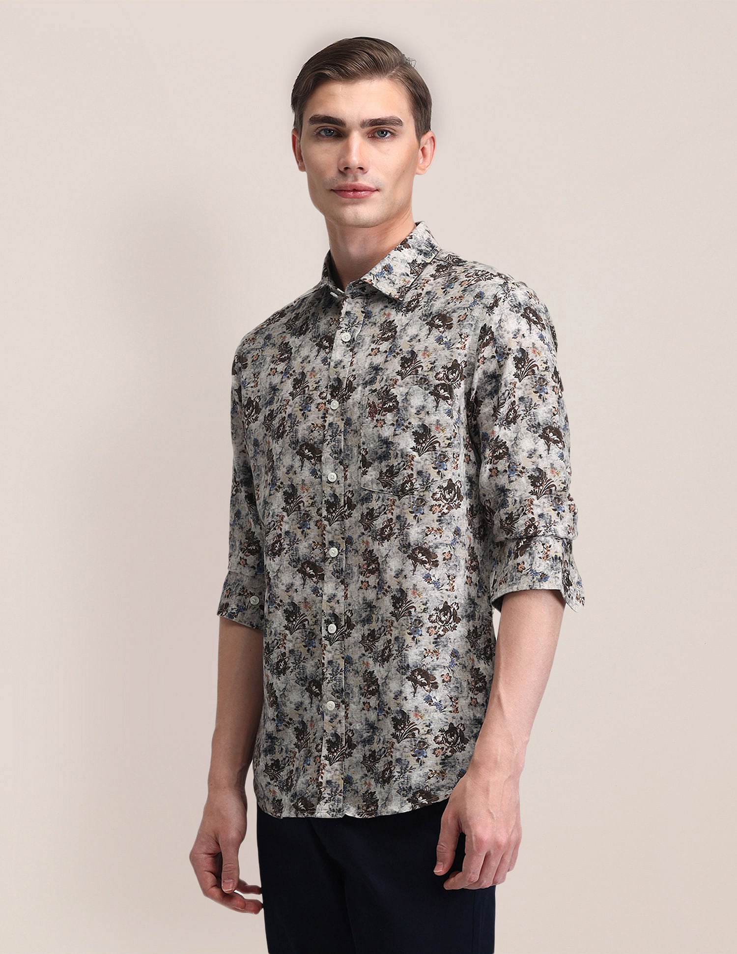 Tailored Fit Printed Shirt Brown - U.S. Polo Assn. India | Large