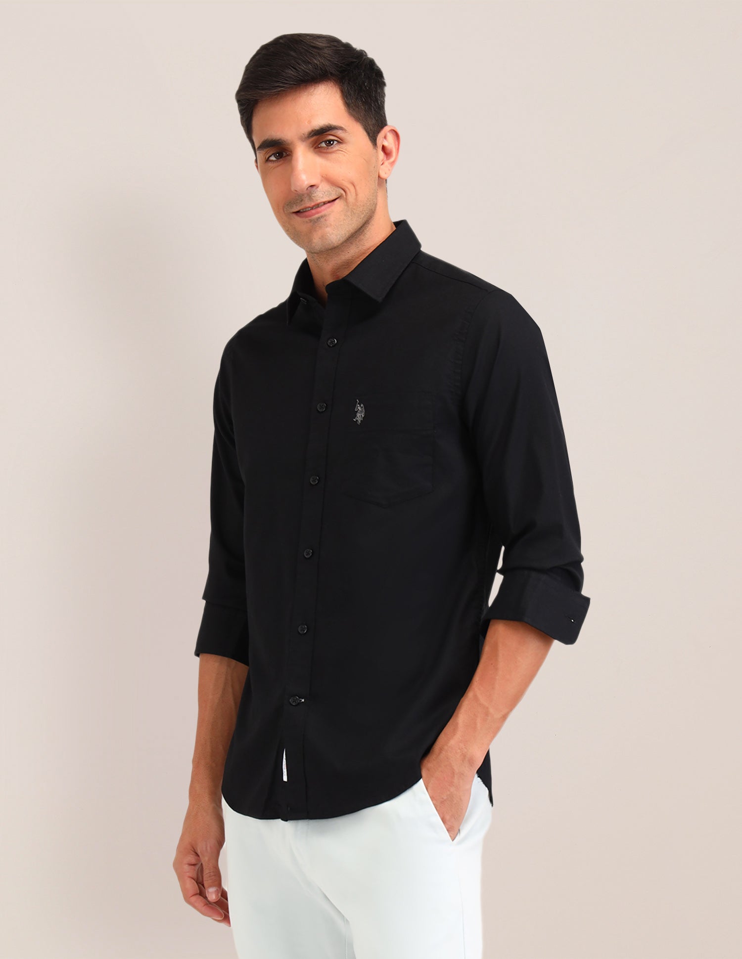 Solid Tailored Fit Shirt Black - U.S. POLO ASSN. | Large