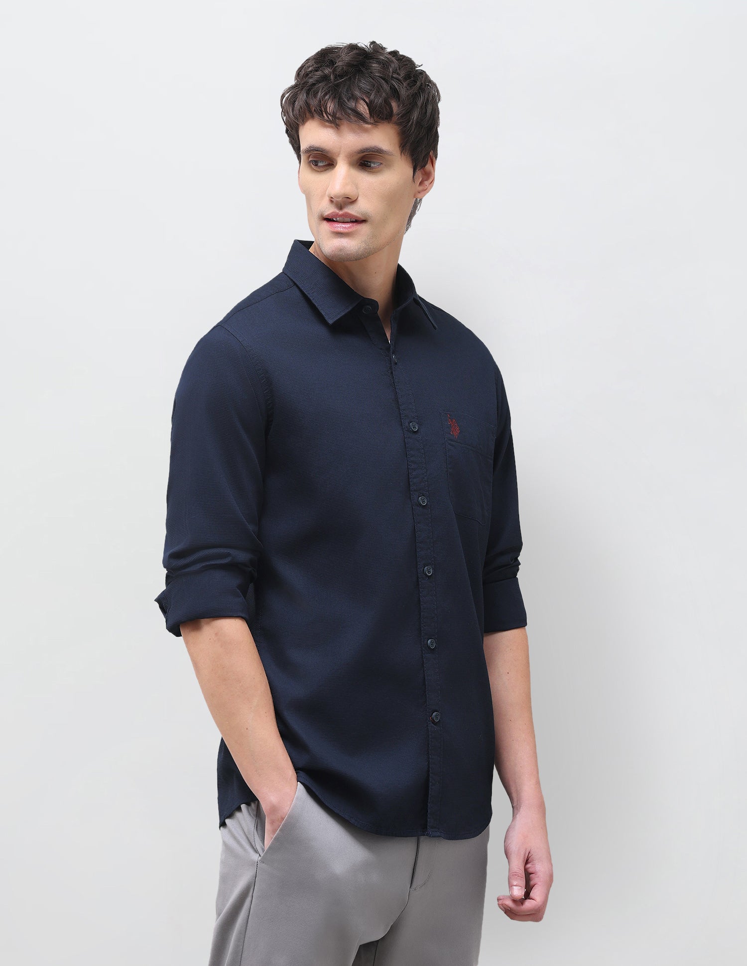 Textured Regular Fit Shirt Navy - U.S. Polo Assn. India | Large