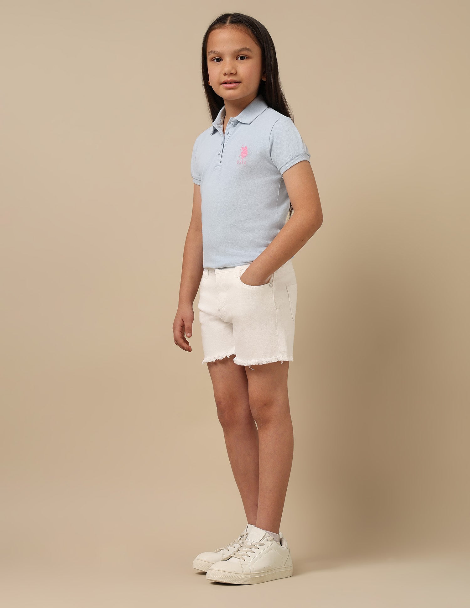 Girls Twill Denim Shorts White - U.S. Polo Assn. India | Large