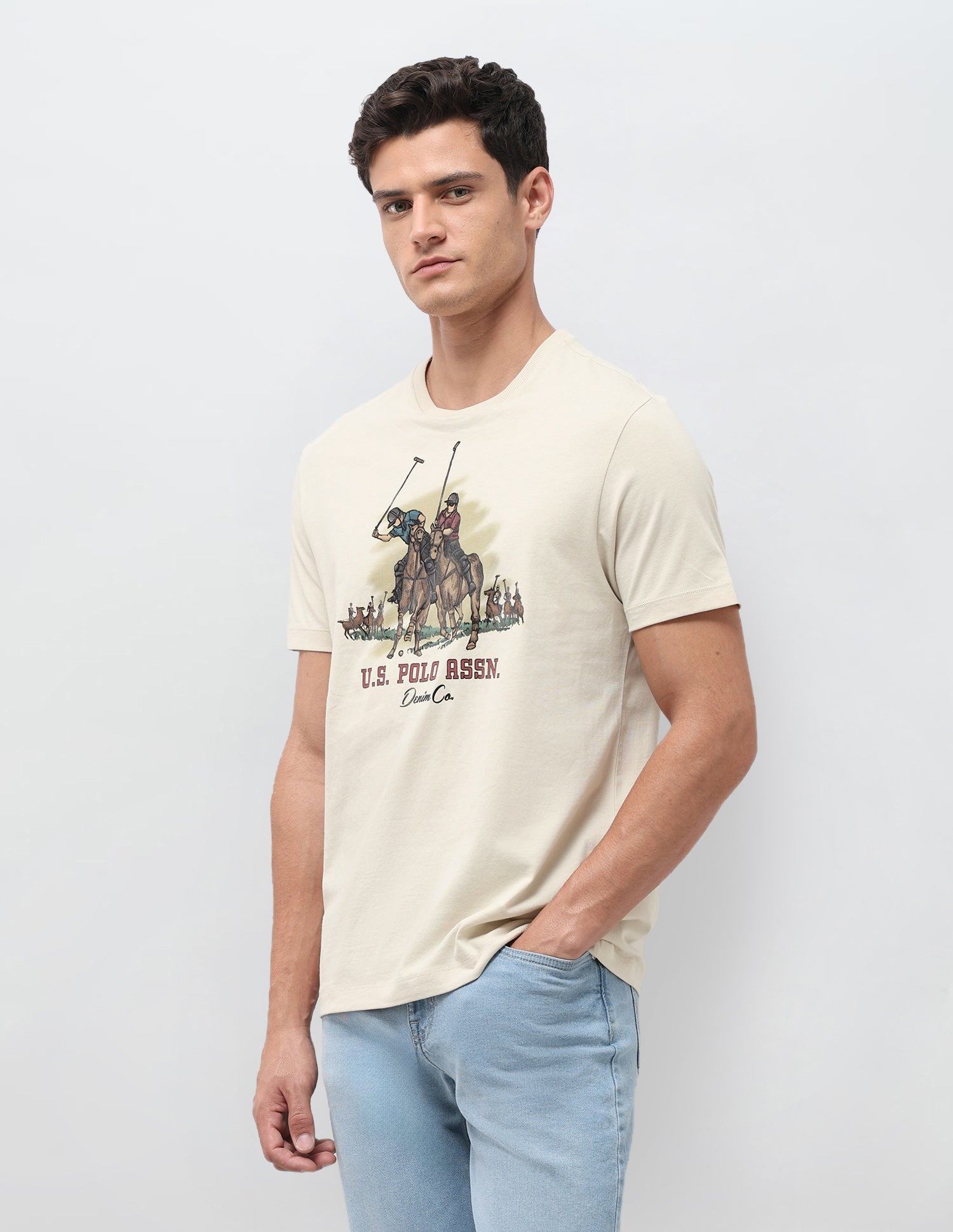Graphic Brand Printed Slim Fit T-Shirt Beige - U.S. Polo Assn. India | Large