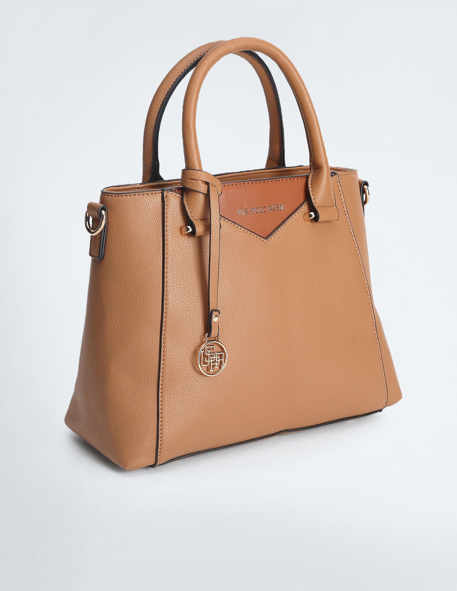Contrast Panel Structured Handbag Beige - U.S. POLO ASSN. | Large