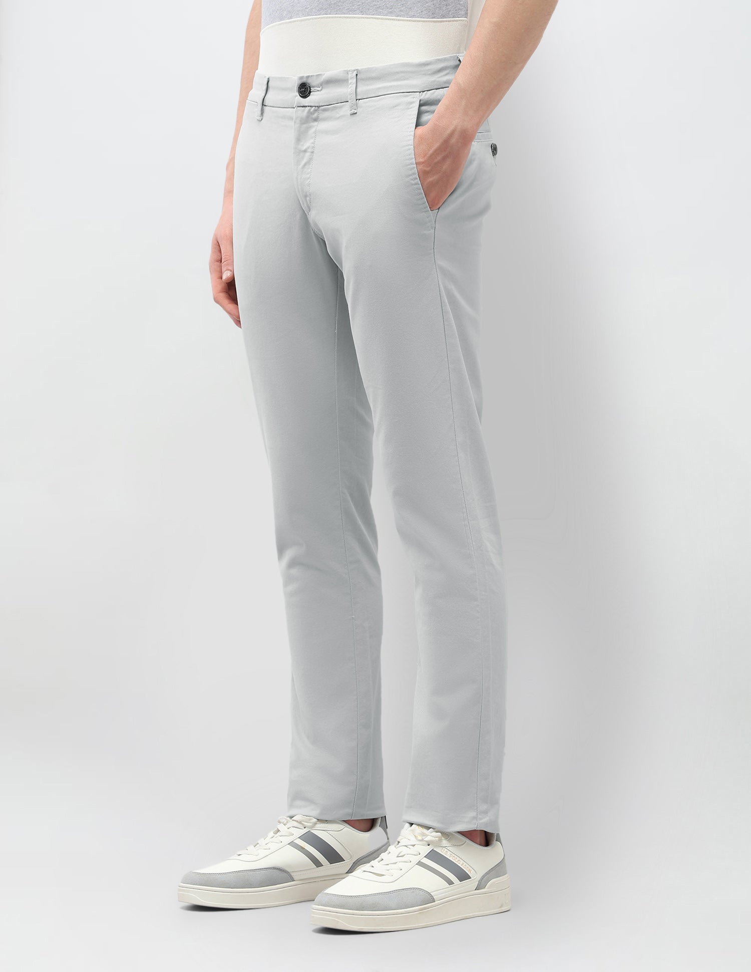 Denver Slim Fit Satin Trousers Light Grey - U.S. Polo Assn. India | Large