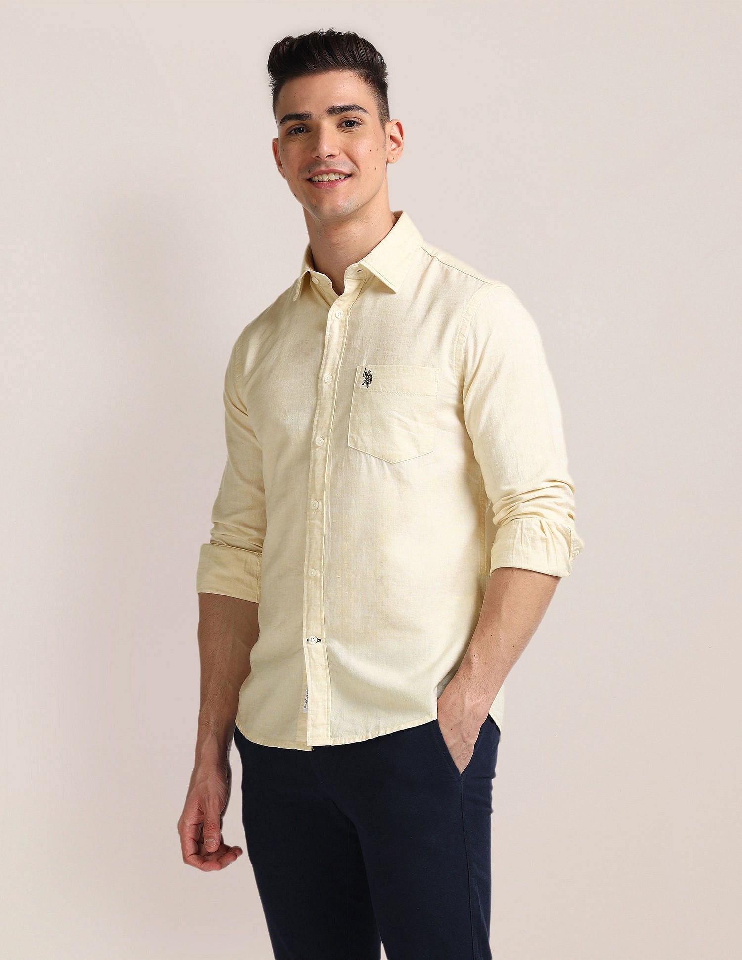 Tailored Regular Fit Solid Shirt Ivory - U.S. Polo Assn. India | Large