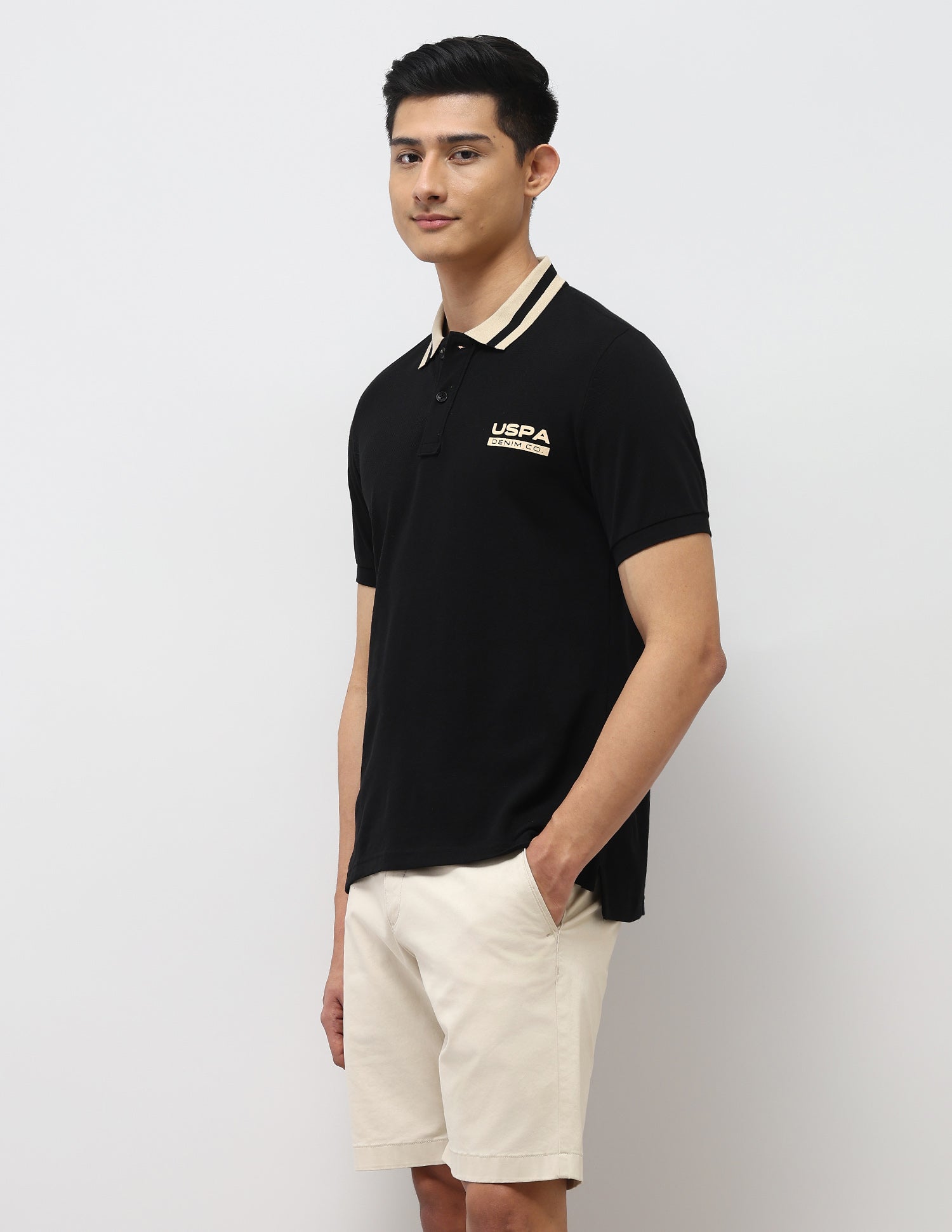 Pure Cotton Muscle Fit Polo Shirt Black - U.S. Polo Assn. India | Large