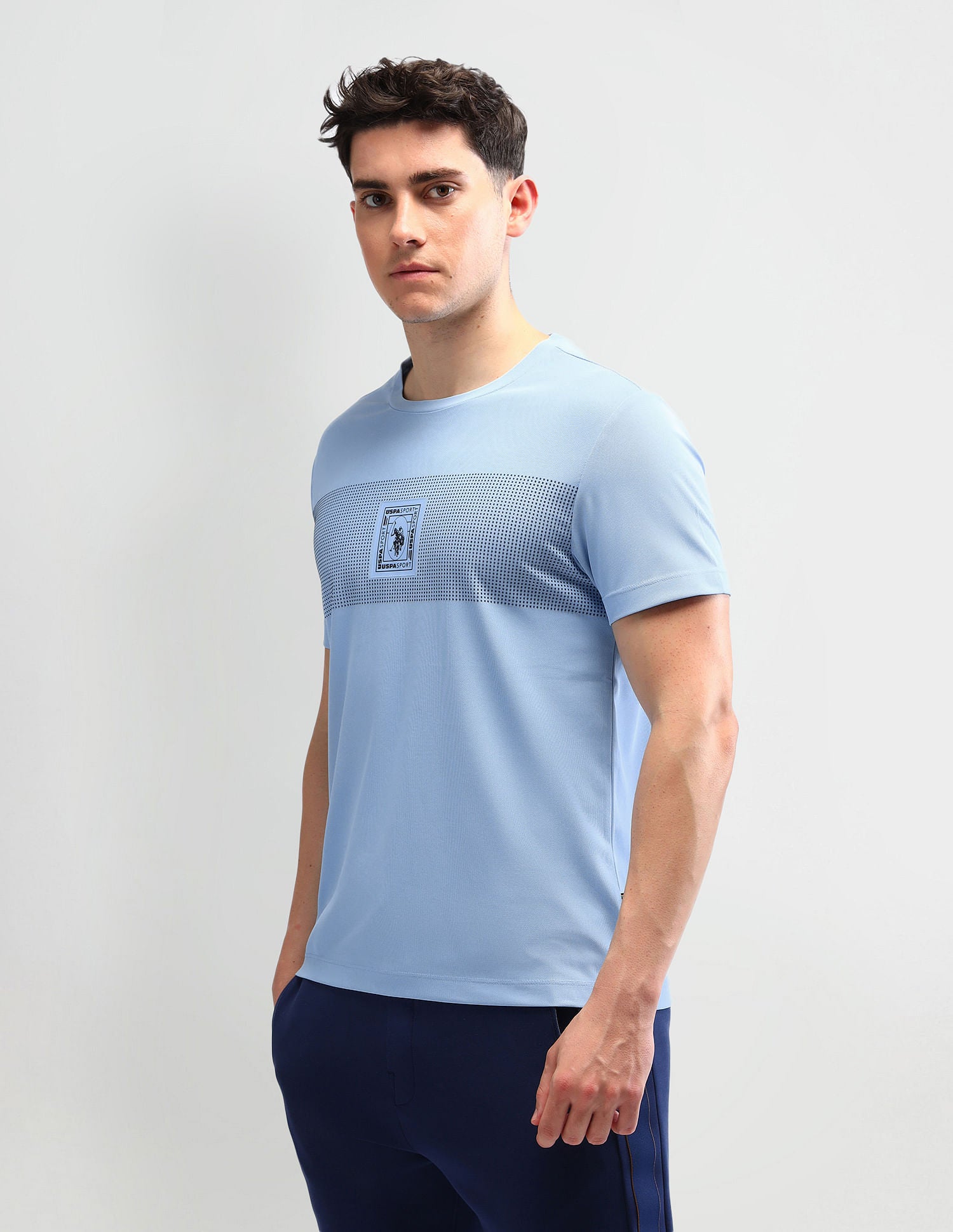 Slim Fit Brand Printed T-Shirt Light Blue - U.S. Polo Assn. India | Large