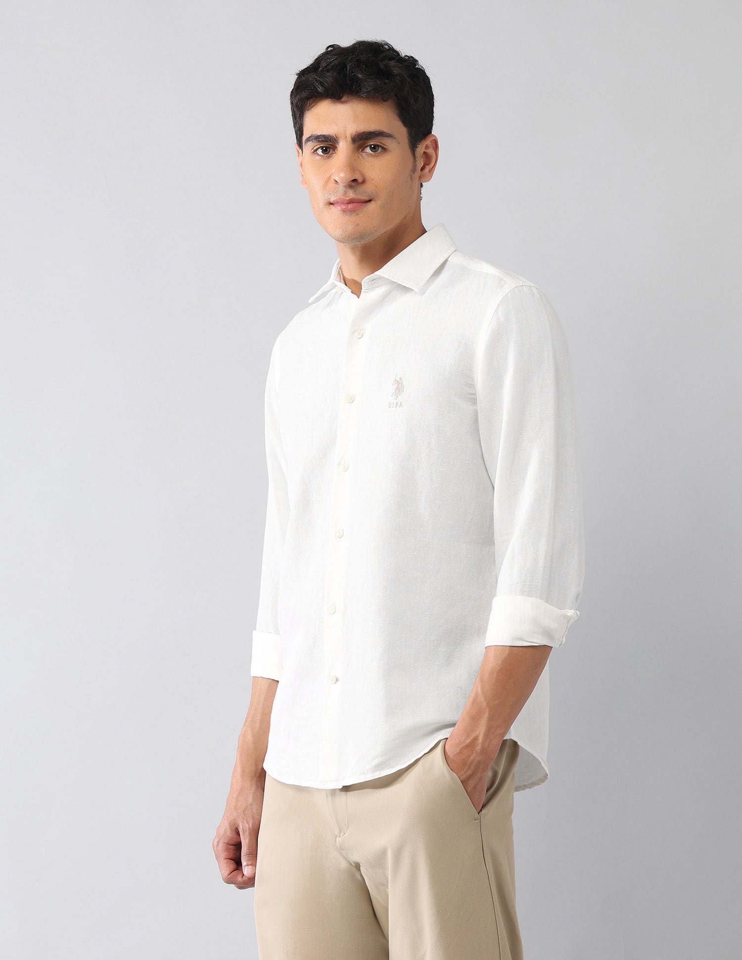 Solid Poplin Regular Fit Shirt White - U.S. Polo Assn. India | Large