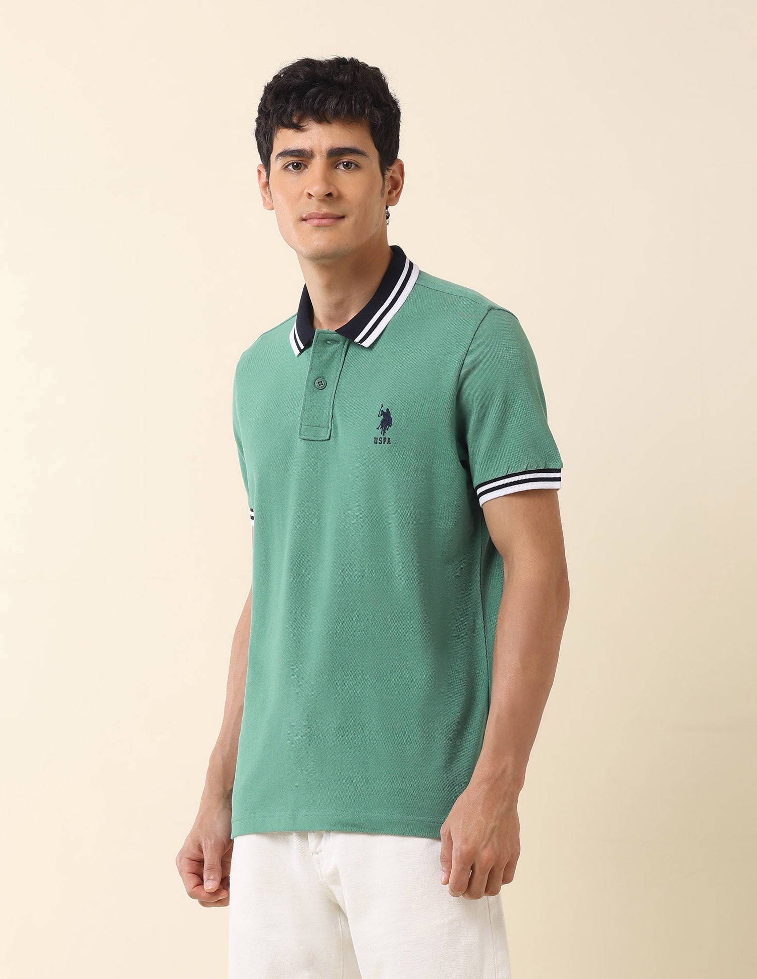 Pure Cotton Slim Fit Classic Polo Shirt Green - U.S. Polo Assn. India | Large