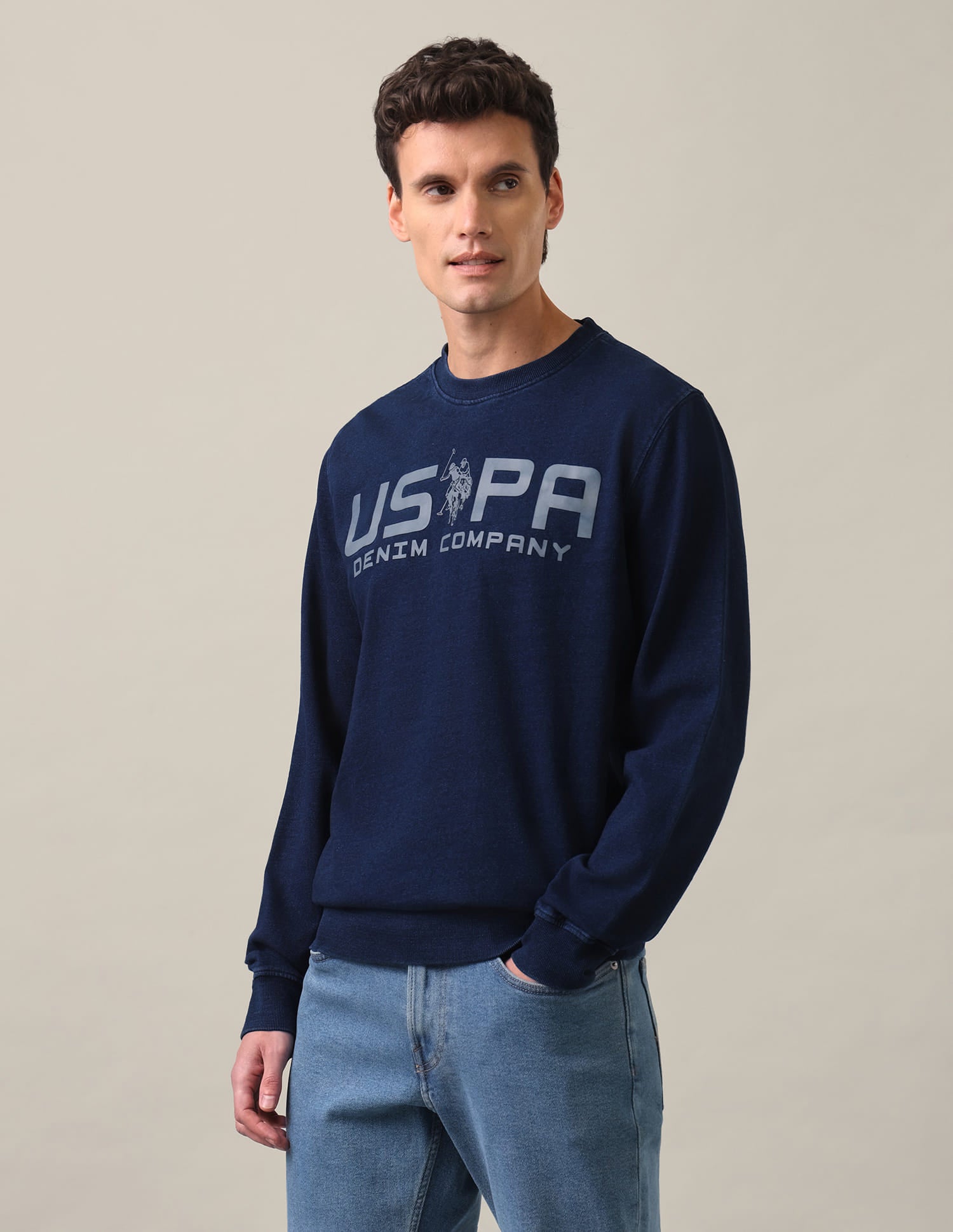 Brand Print Pure Cotton Sweatshirt Navy - U.S. Polo Assn. India | Large