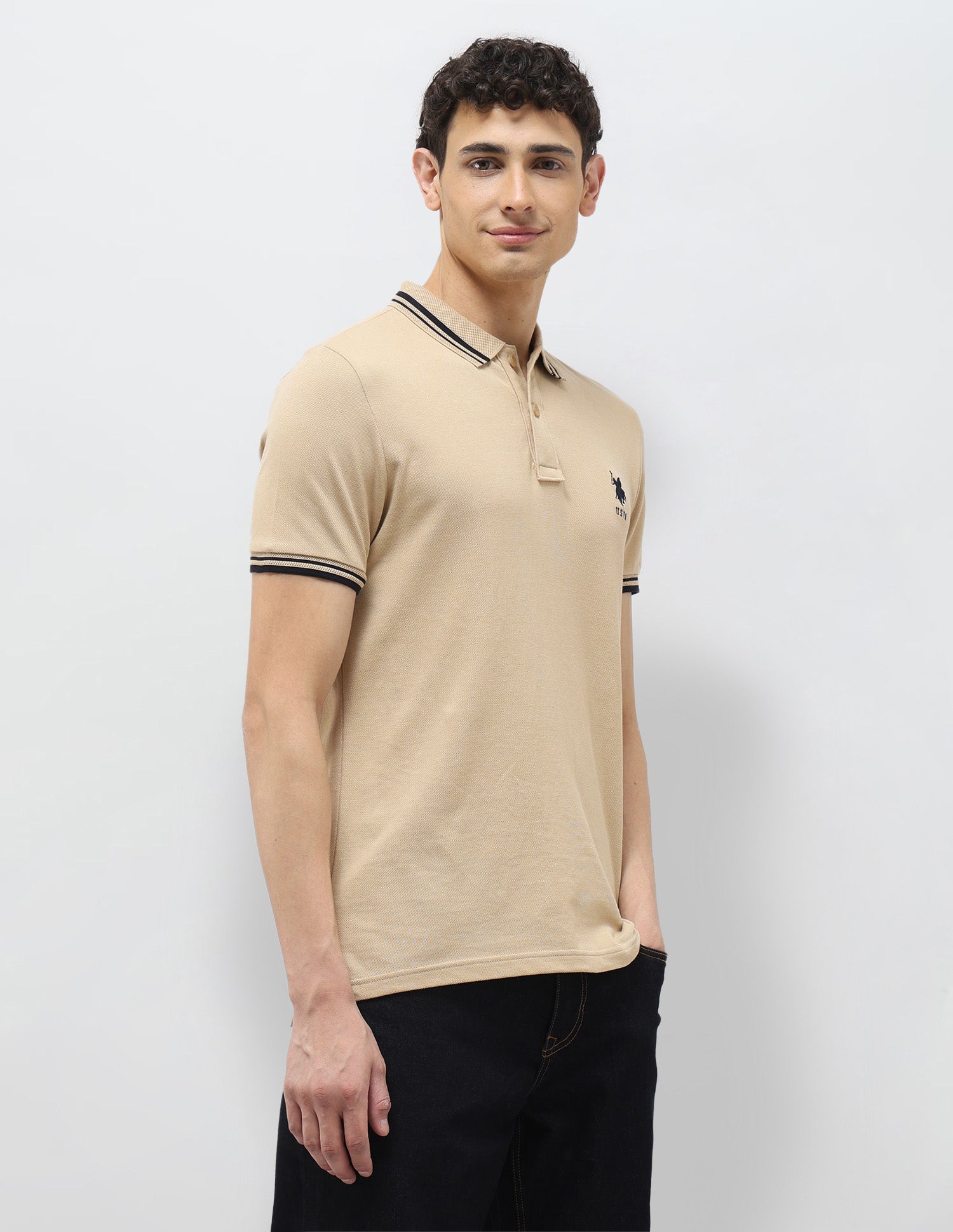 Pure Cotton Muscle Fit Polo Shirt Beige - U.S. Polo Assn. India | Large