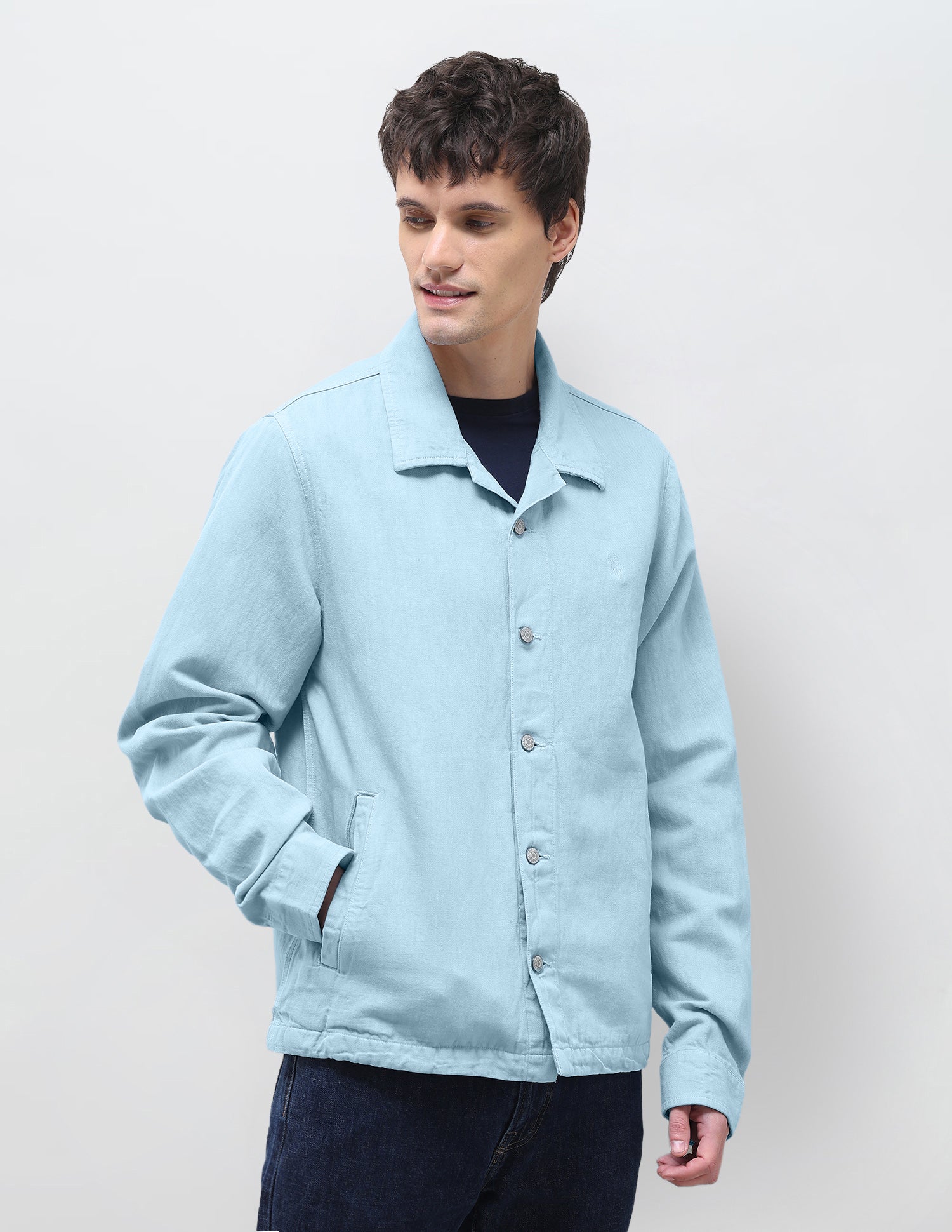 Solid Regular Fit Shacket Blue - U.S. Polo Assn. India | Large