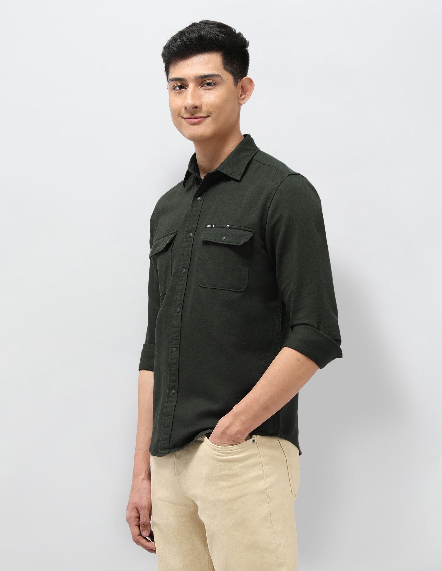 Twill Pure Cotton Shirt Olive - U.S. POLO ASSN. | Large