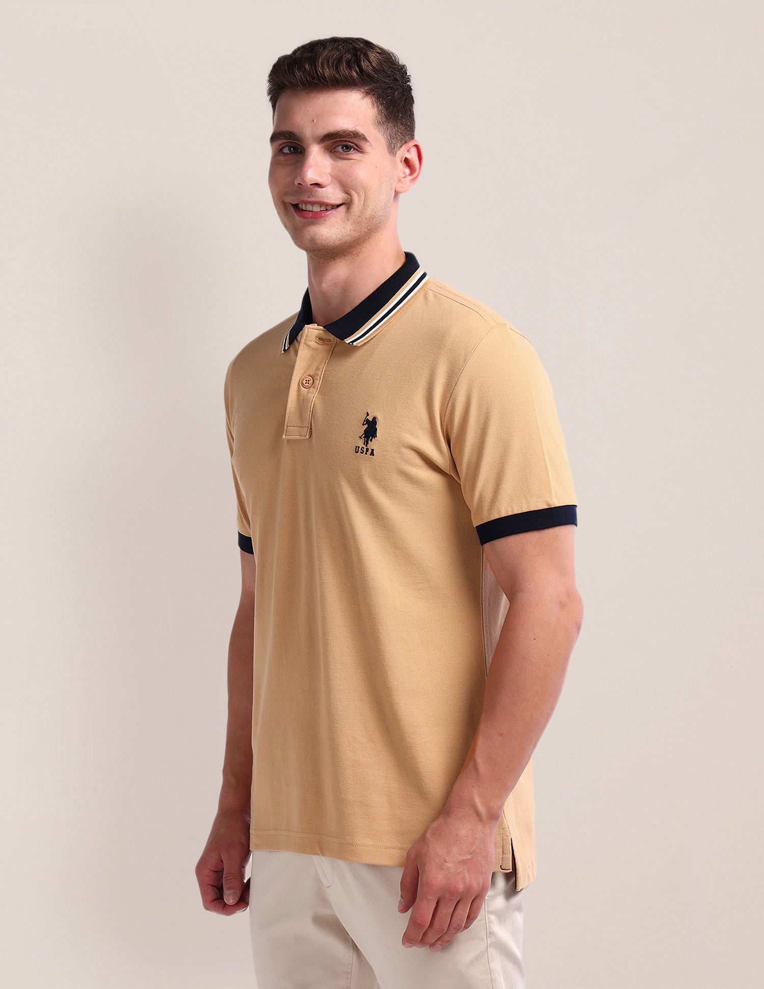 Slim Pique Polo Shirt Beige - U.S. Polo Assn. India | Large