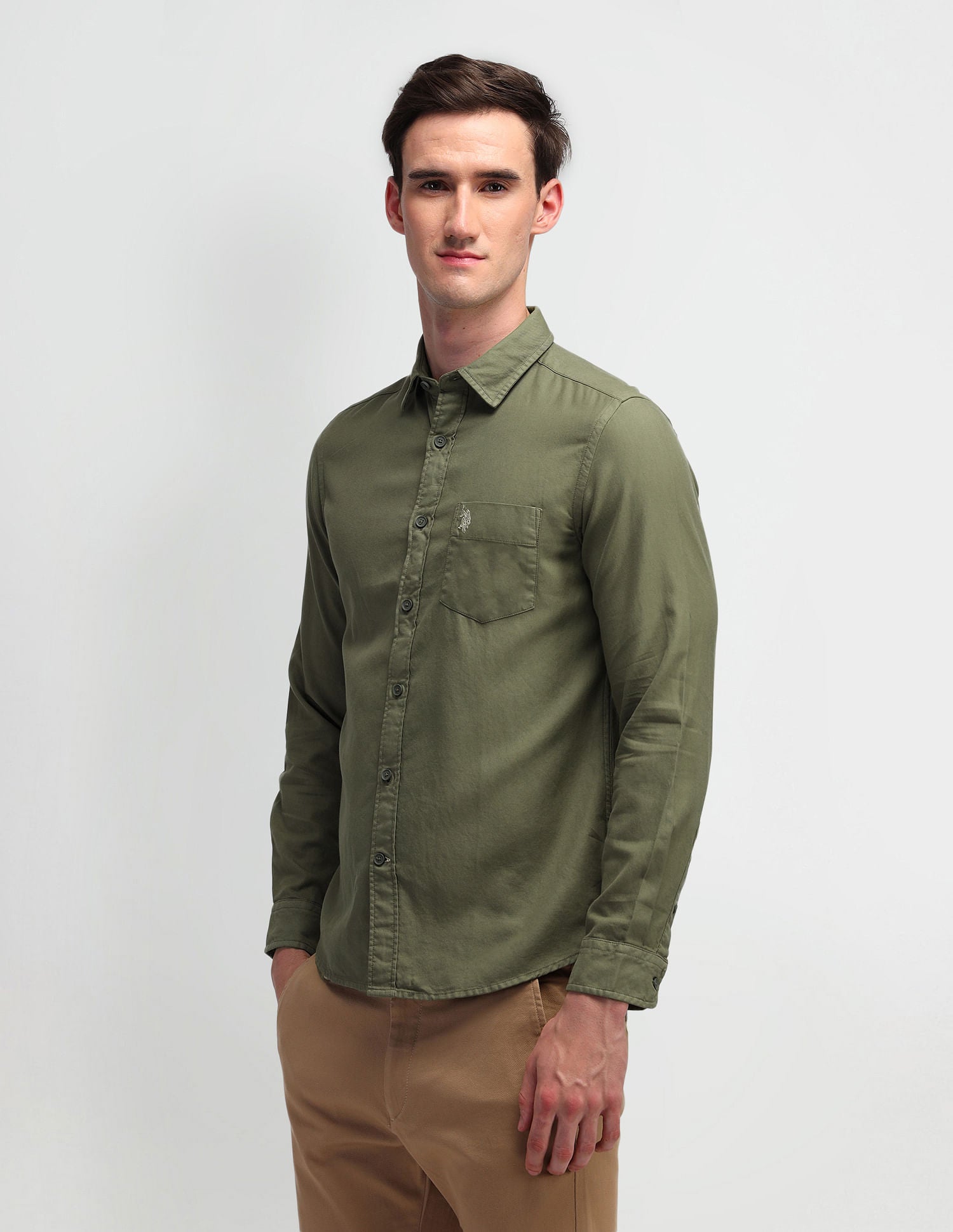 Solid Twill Weave Shirt Green - U.S. Polo Assn. India | Large