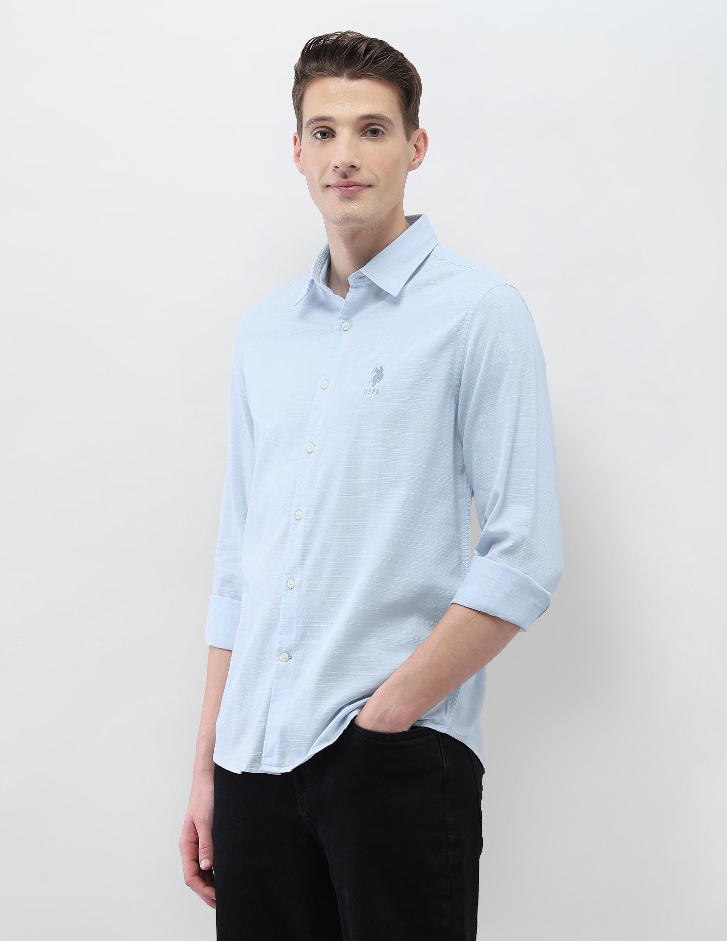 Motel On The Coast Regular Fit Shirt Light Blue - U.S. Polo Assn. India | Large