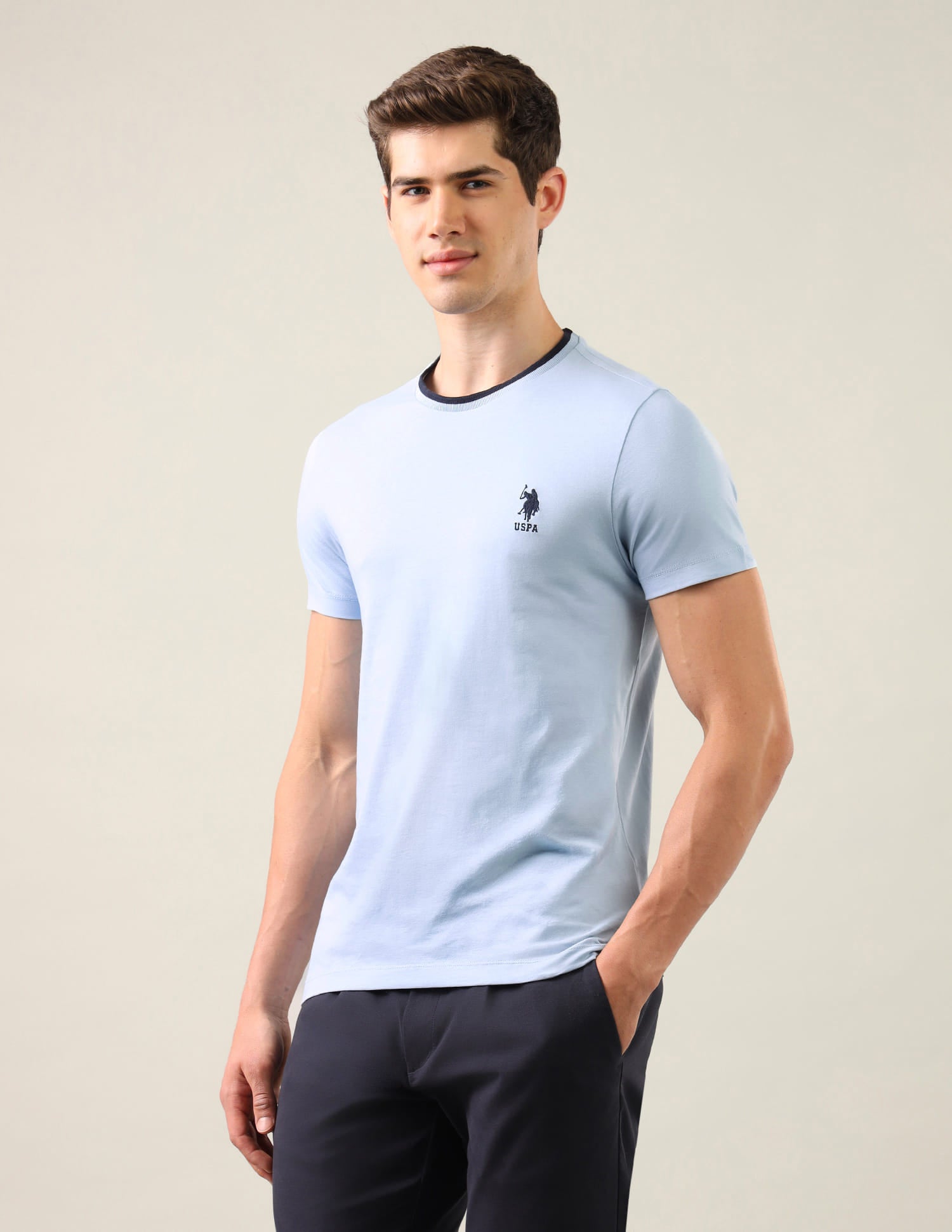 Solid Regular Fit T-Shirt Blue - U.S. Polo Assn. India | Large