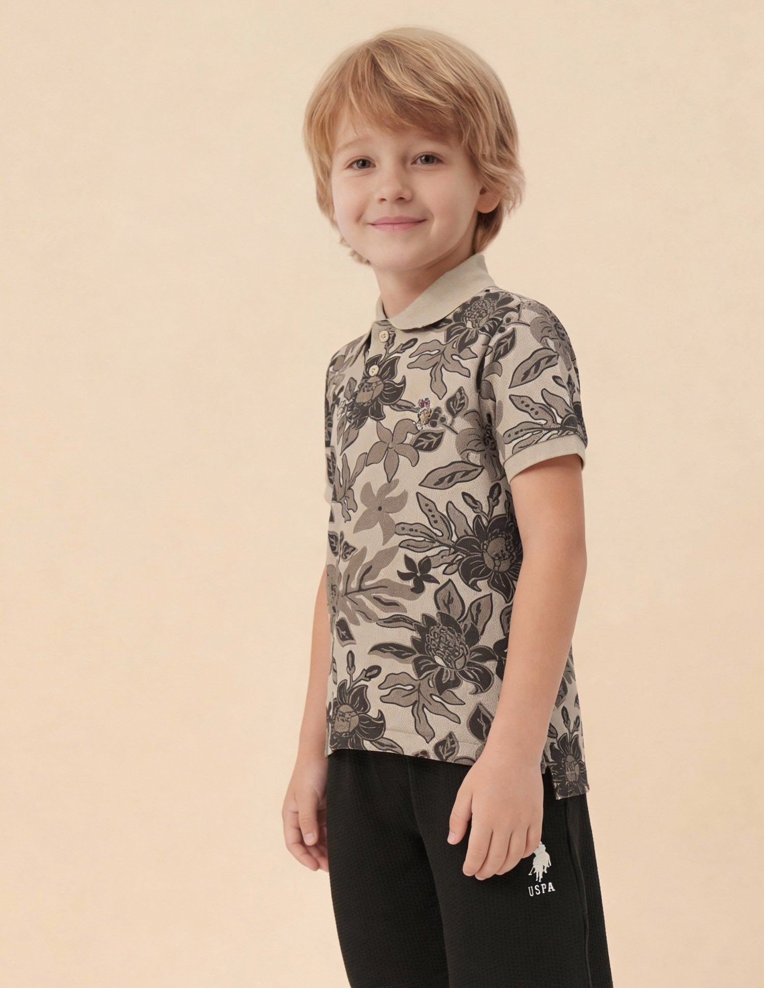 Floral Printed Regular Fit Polo Shirt Light Brown - U.S. Polo Assn. India | Large