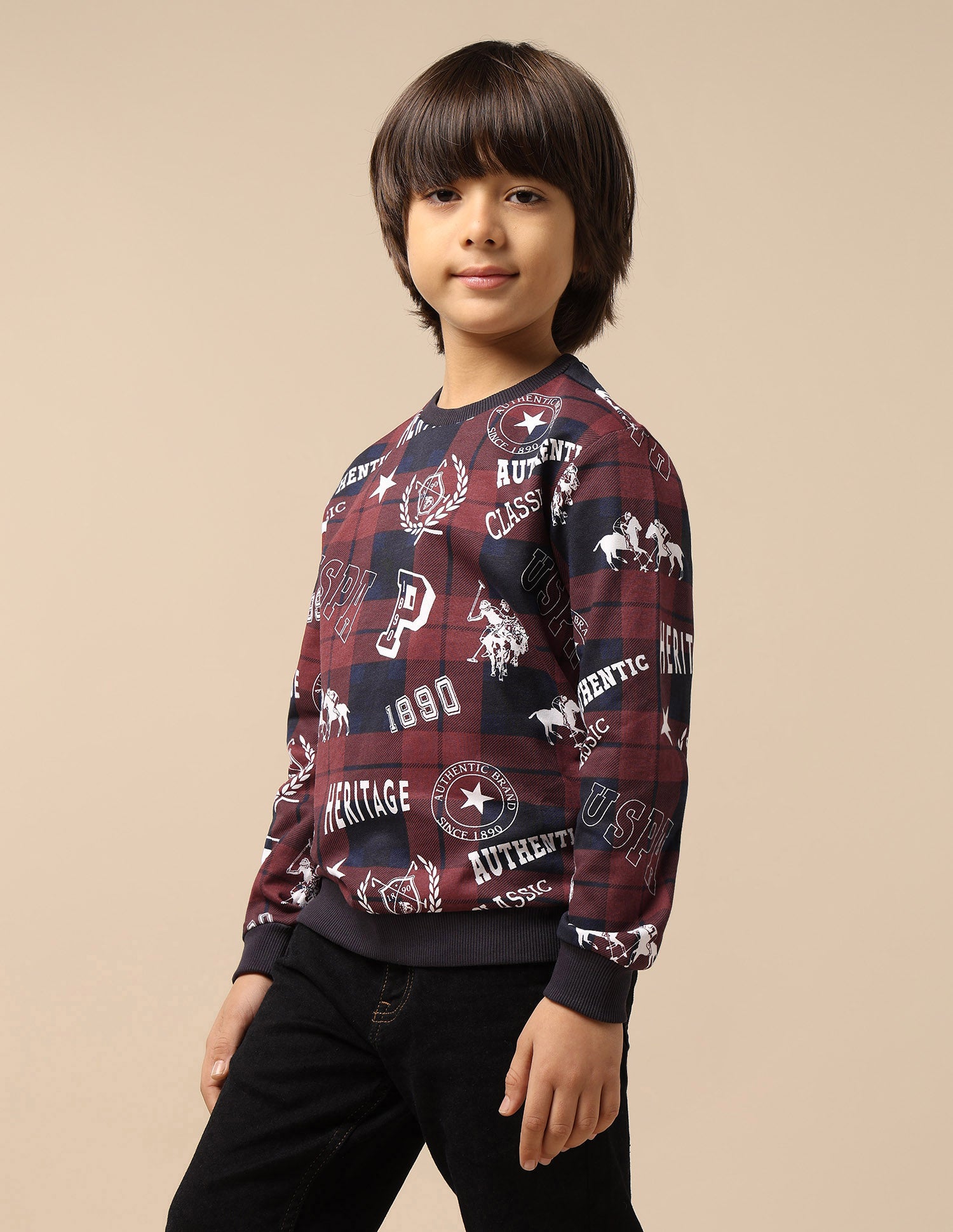 Boys Brand Printed Regular Fit Sweatshirt Maroon - U.S. POLO ASSN. | Large