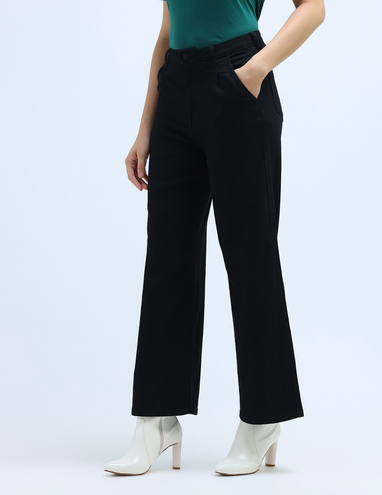 High Rise Pleated Wide Leg Jeans Black - U.S. POLO ASSN. | Large