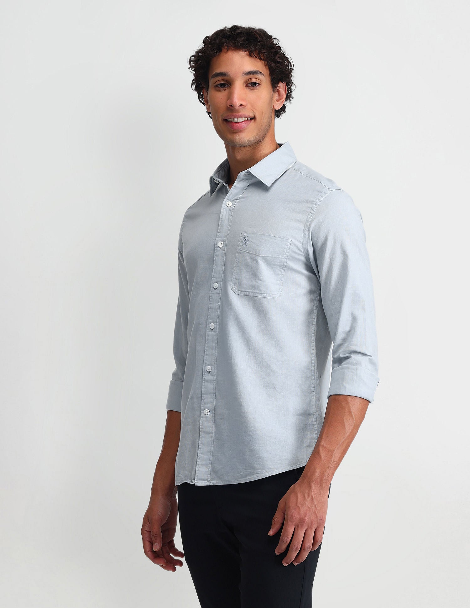 Slim Fit Solid Twill Shirt Light Blue - U.S. Polo Assn. India | Large