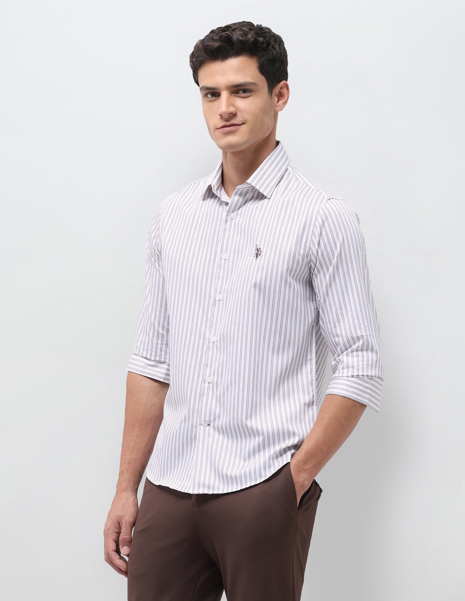 Vertical Striped Satin Shirt Maroon - U.S. Polo Assn. India | Large