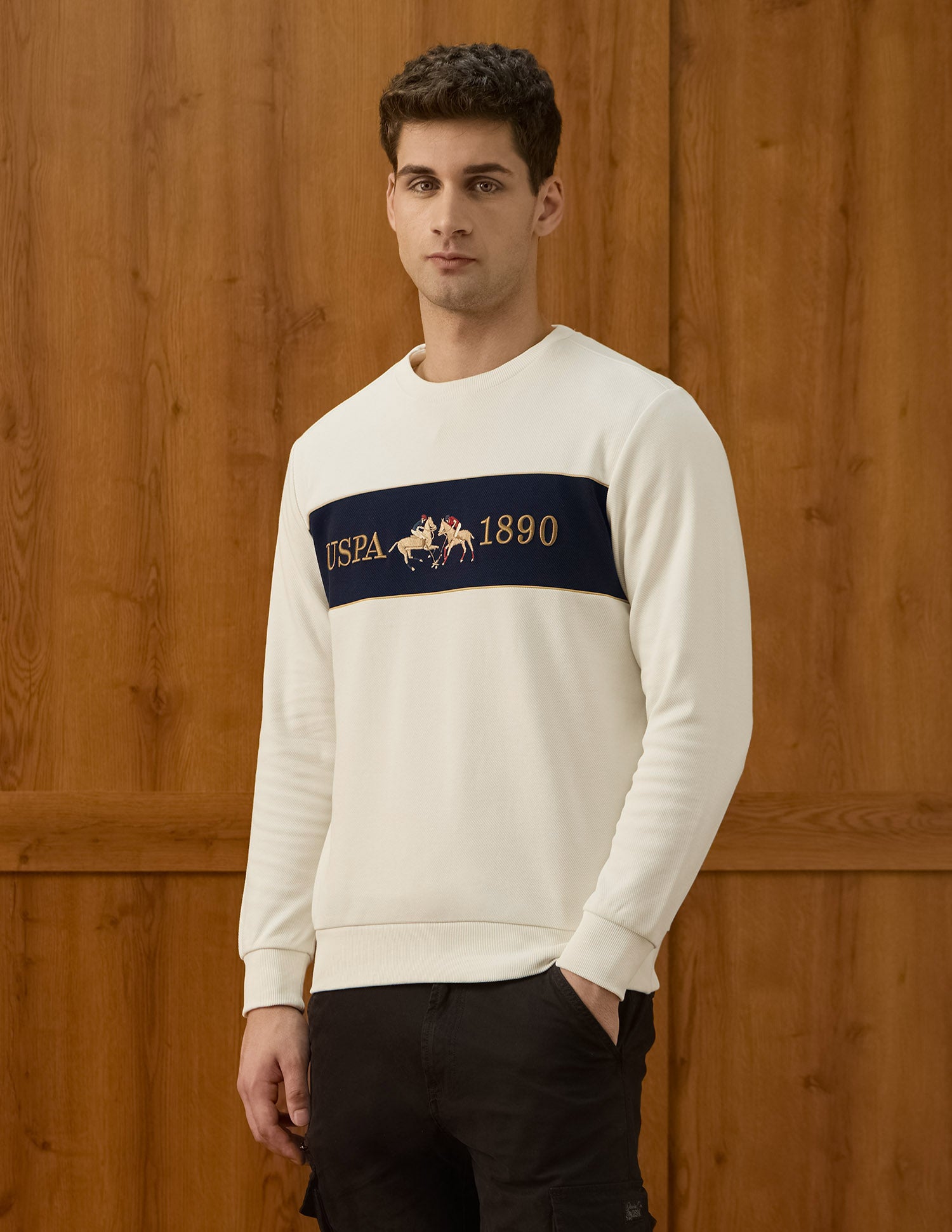 Brand Embroidered Varsity Theatre Sweatshirt Off White - U.S. POLO ASSN. | Large