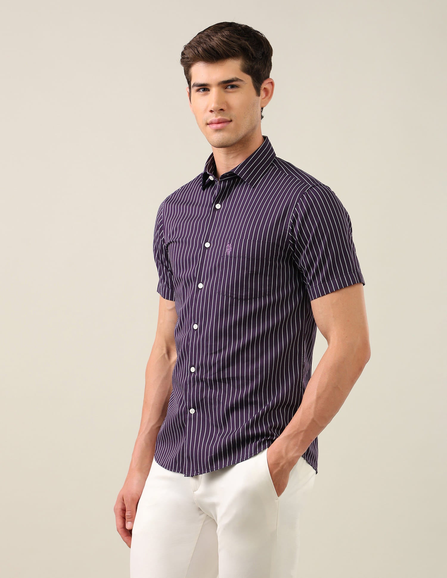 Vertical Striped Tailored Fit Shirt Purple - U.S. Polo Assn. India | Large