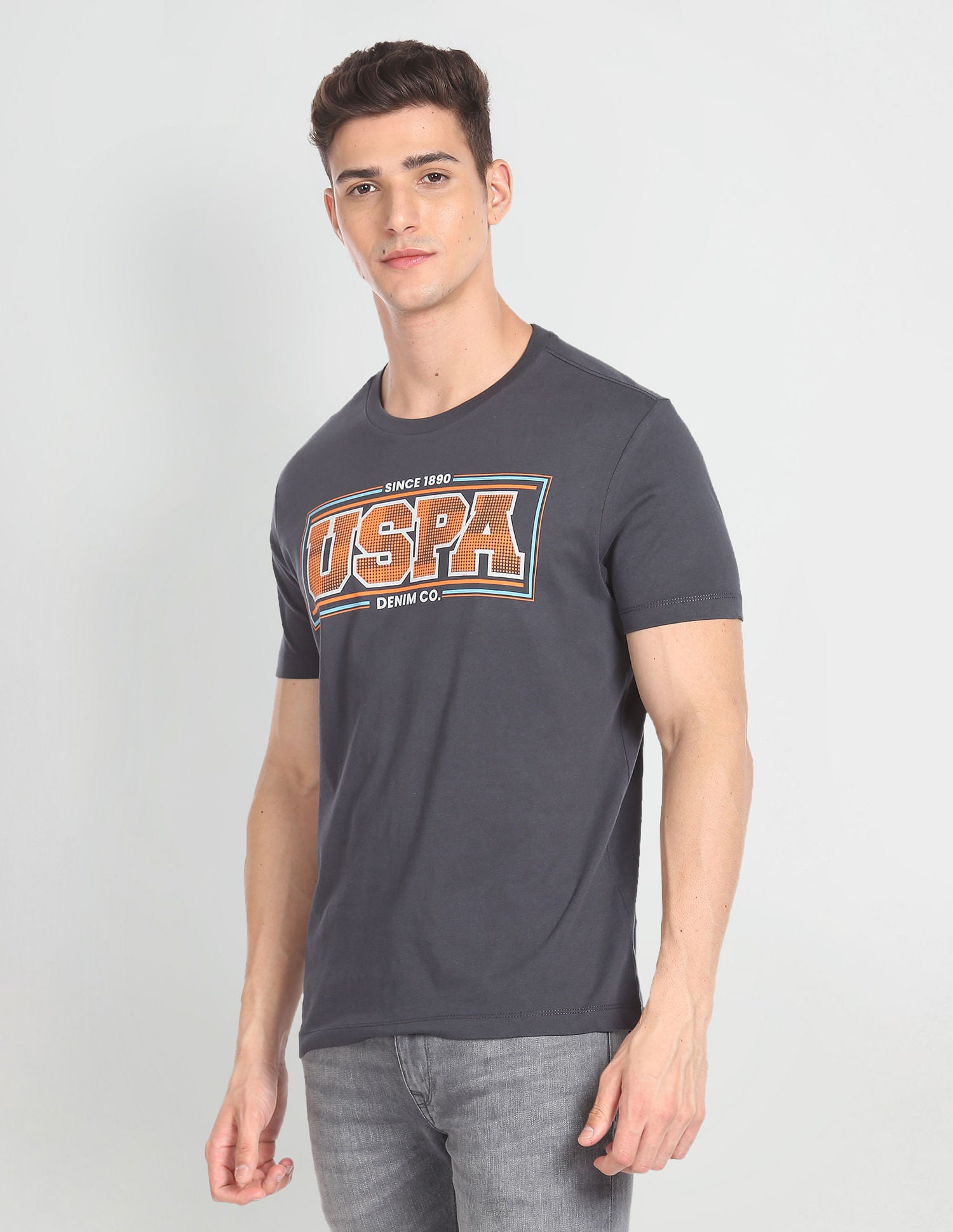 Crew Neck Cotton T-Shirt Grey - U.S. POLO ASSN. | Large