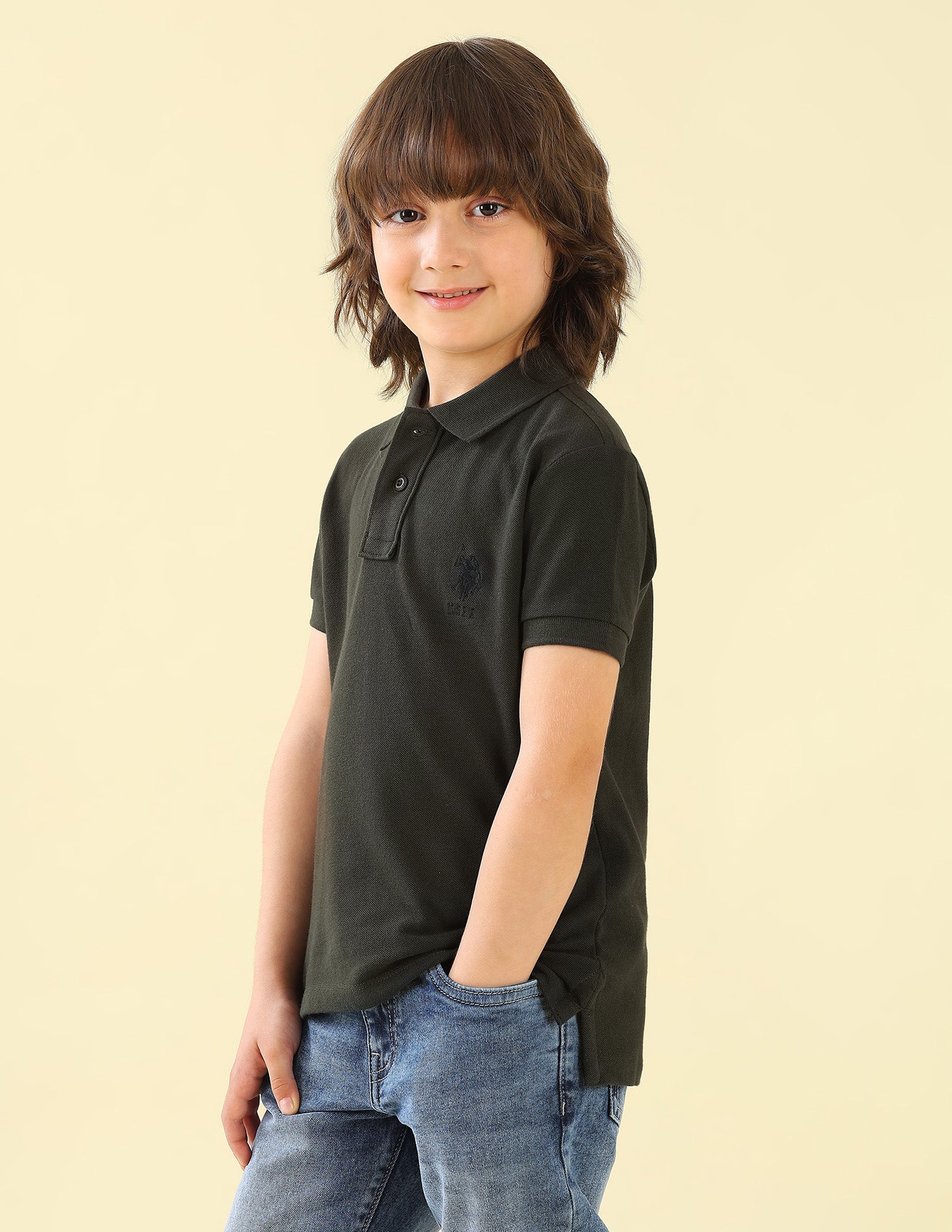 Solid Regular Fit Polo Shirt Olive - U.S. Polo Assn. India | Large