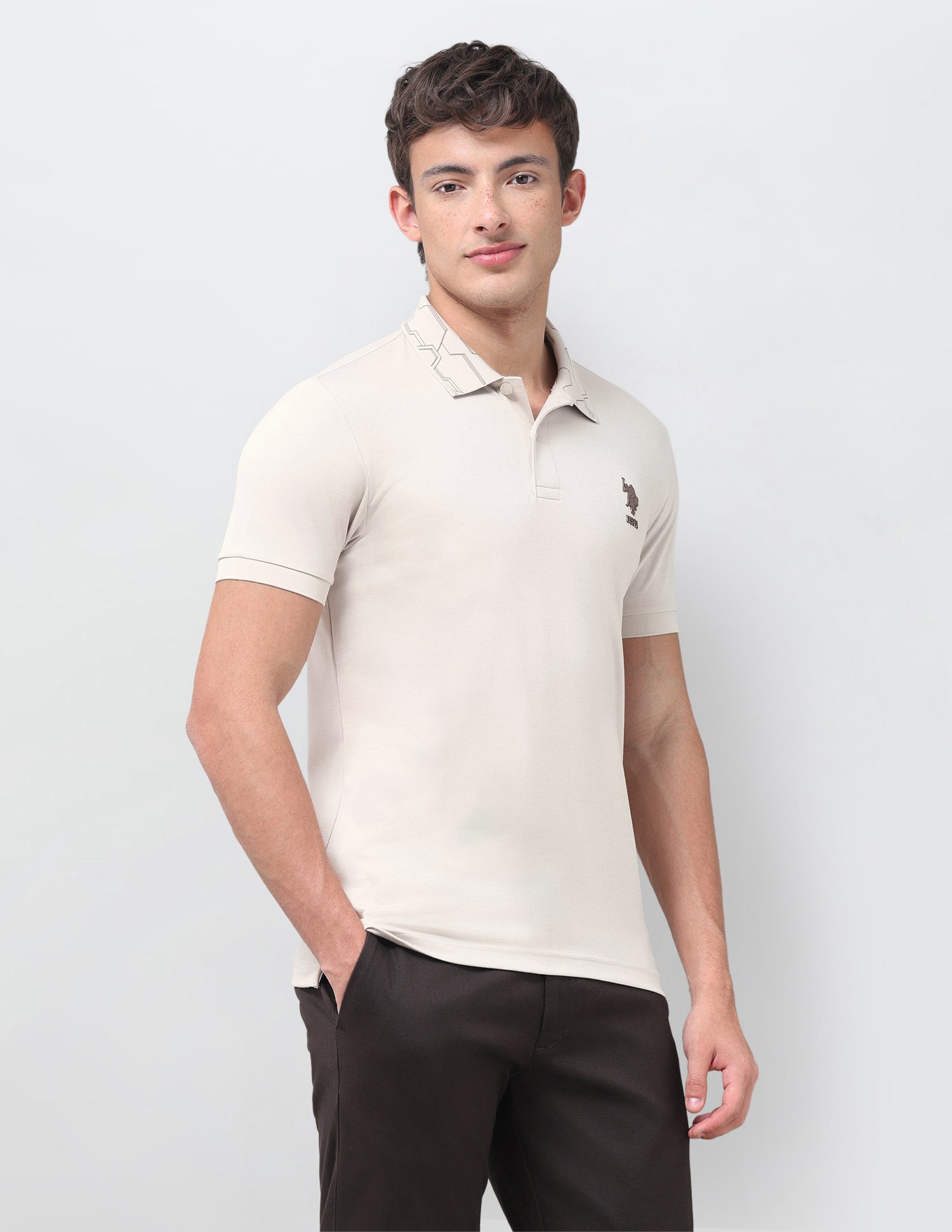 Solid Slim Fit Polo Shirt Beige - U.S. Polo Assn. India | Large