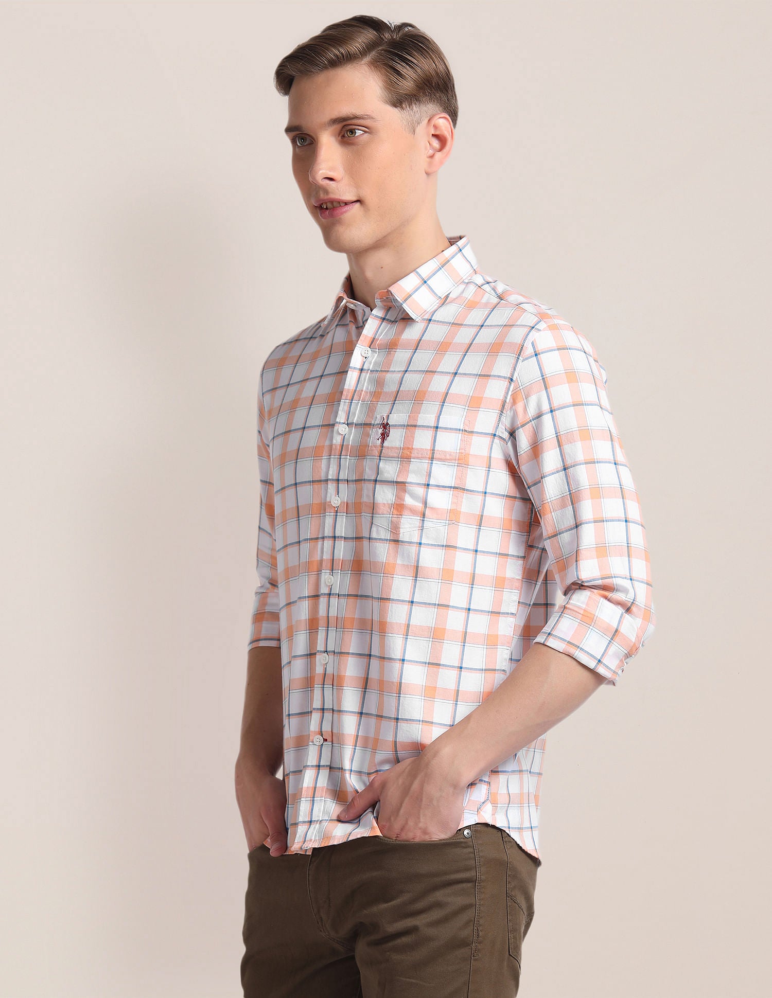 Premium Cotton Twill Shirt Orange - U.S. Polo Assn. India | Large
