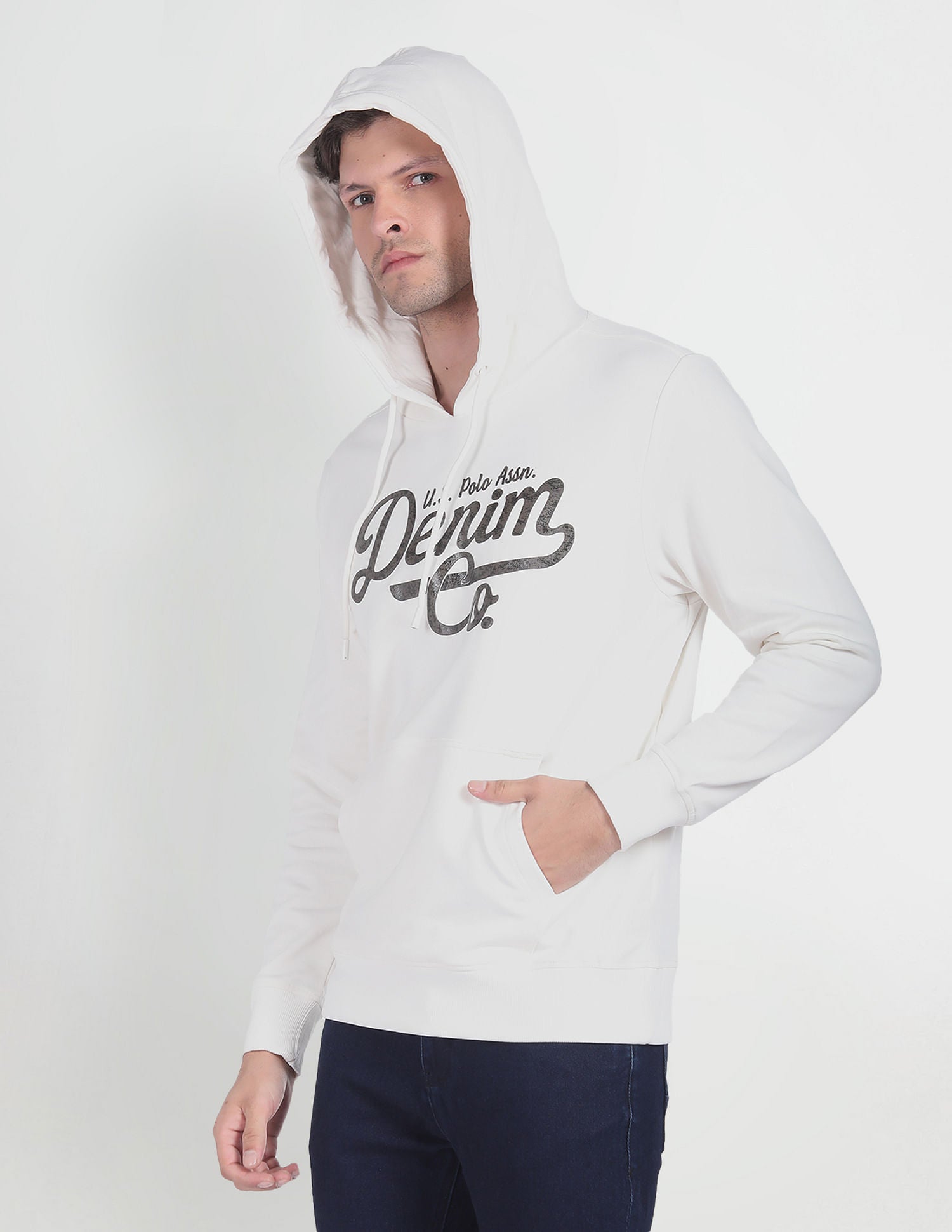 Brand Print Hooded Sweatshirt White - U.S. POLO ASSN. | Large