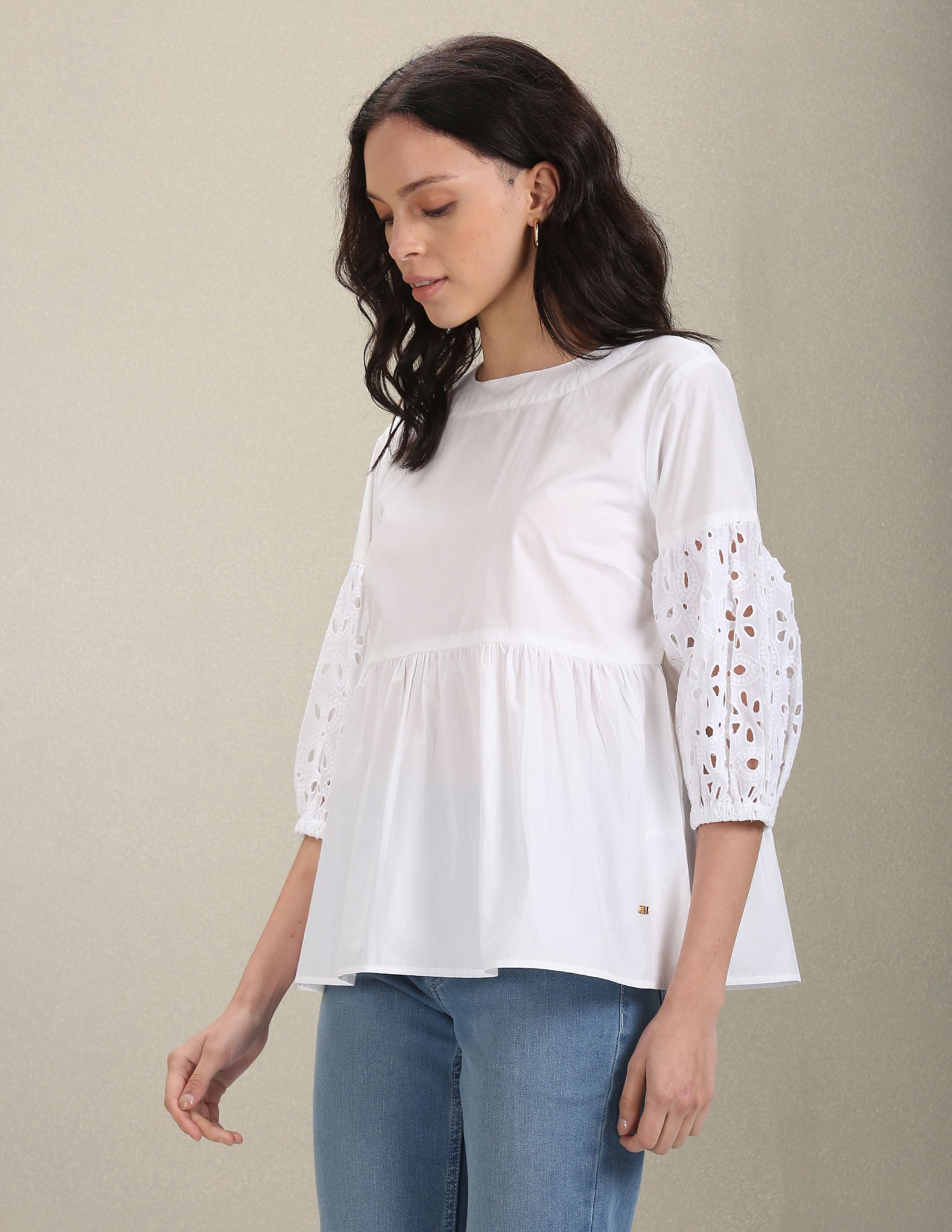Three Quarter Sleeve Peplum Top White - U.S. Polo Assn. India | Large