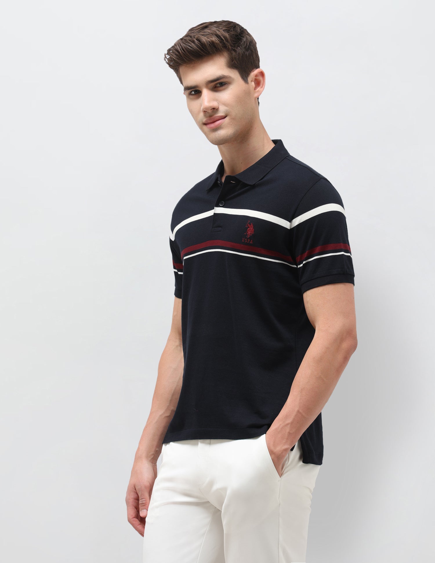 Horizontal Striped Slim Fit Polo Shirt Navy - U.S. Polo Assn. India | Large