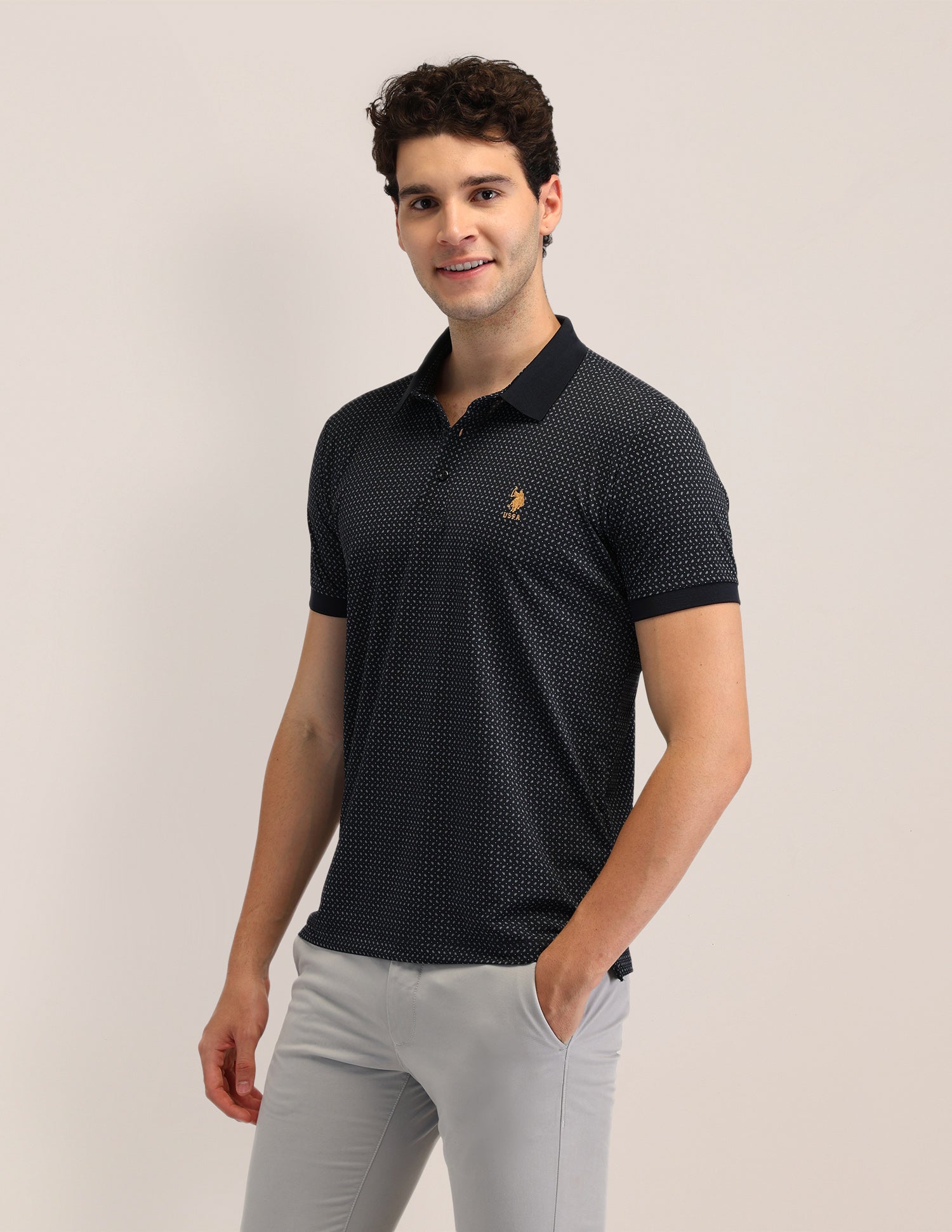 Geometric Printed Slim Fit Polo Shirt Navy - U.S. Polo Assn. India | Large