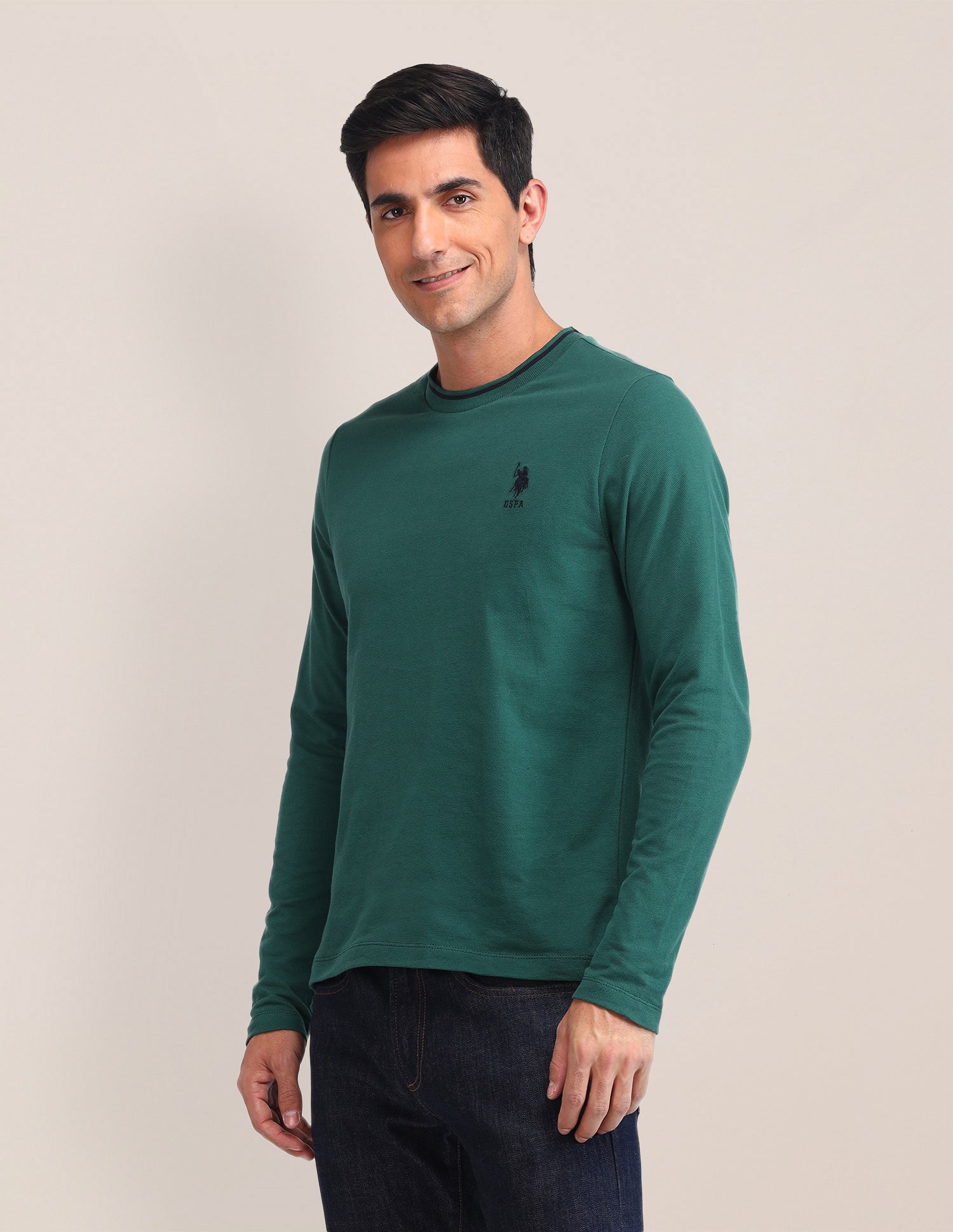 Solid Pattern Slim Fit T-Shirt Green - U.S. Polo Assn. India | Large