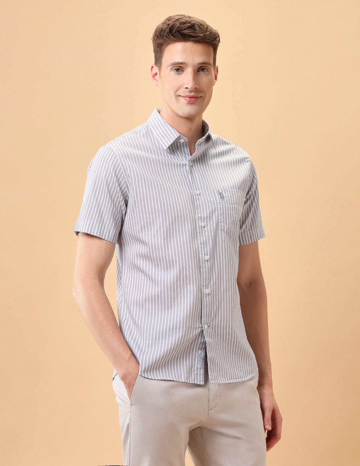 Pacho X Vertical Striped Regular Fit Shirt Grey - U.S. Polo Assn. India | Large