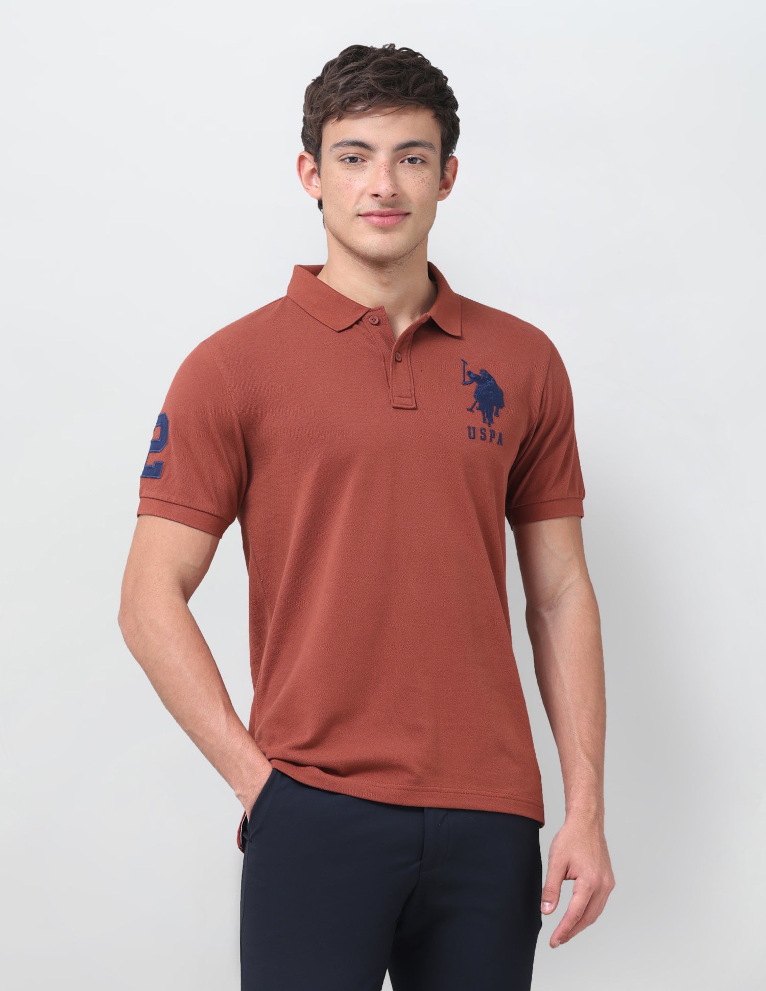 Solid Slim Fit Polo Shirt Rust - U.S. Polo Assn. India | Large
