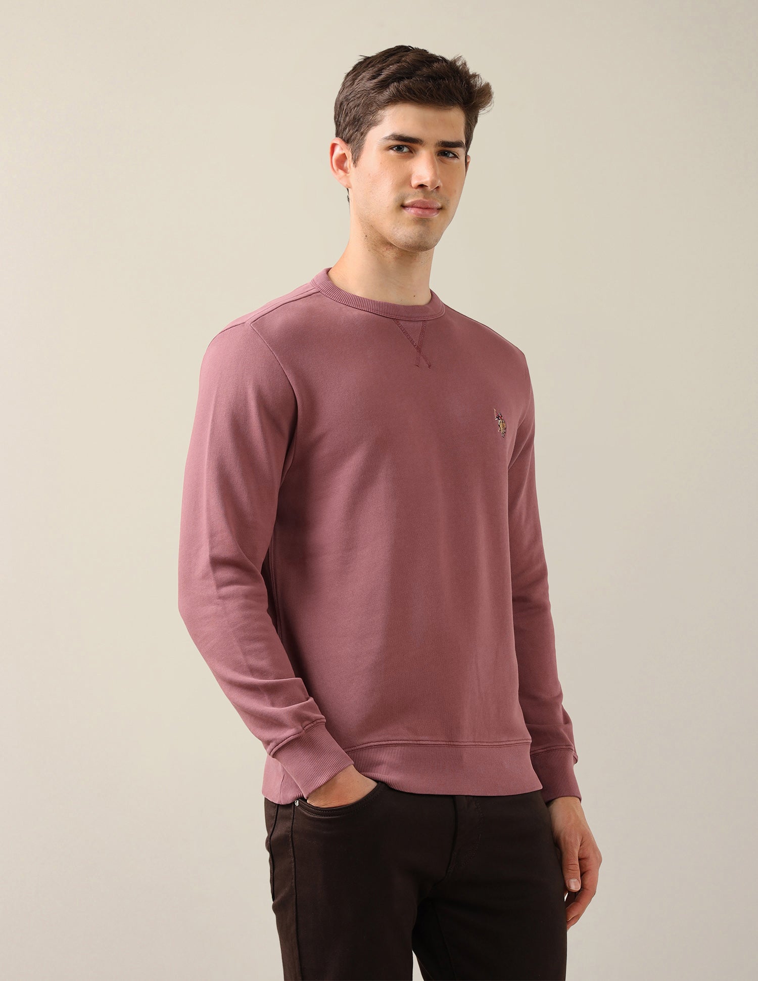 Solid Regular Fit Sweatshirt Peach - U.S. Polo Assn. India | Large