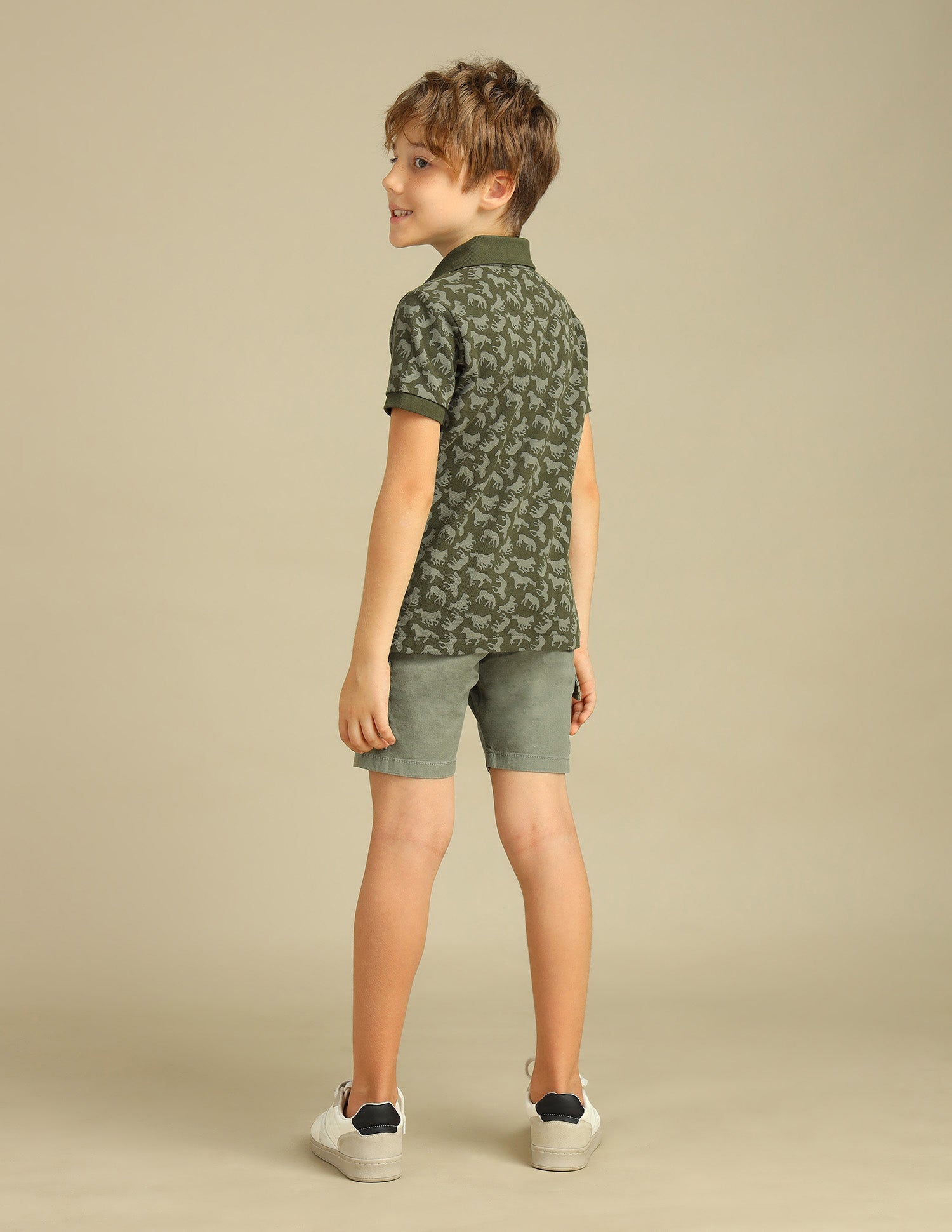 Boys All Over Printed Regular Fit Polo Shirt Olive - U.S. POLO ASSN. | Large