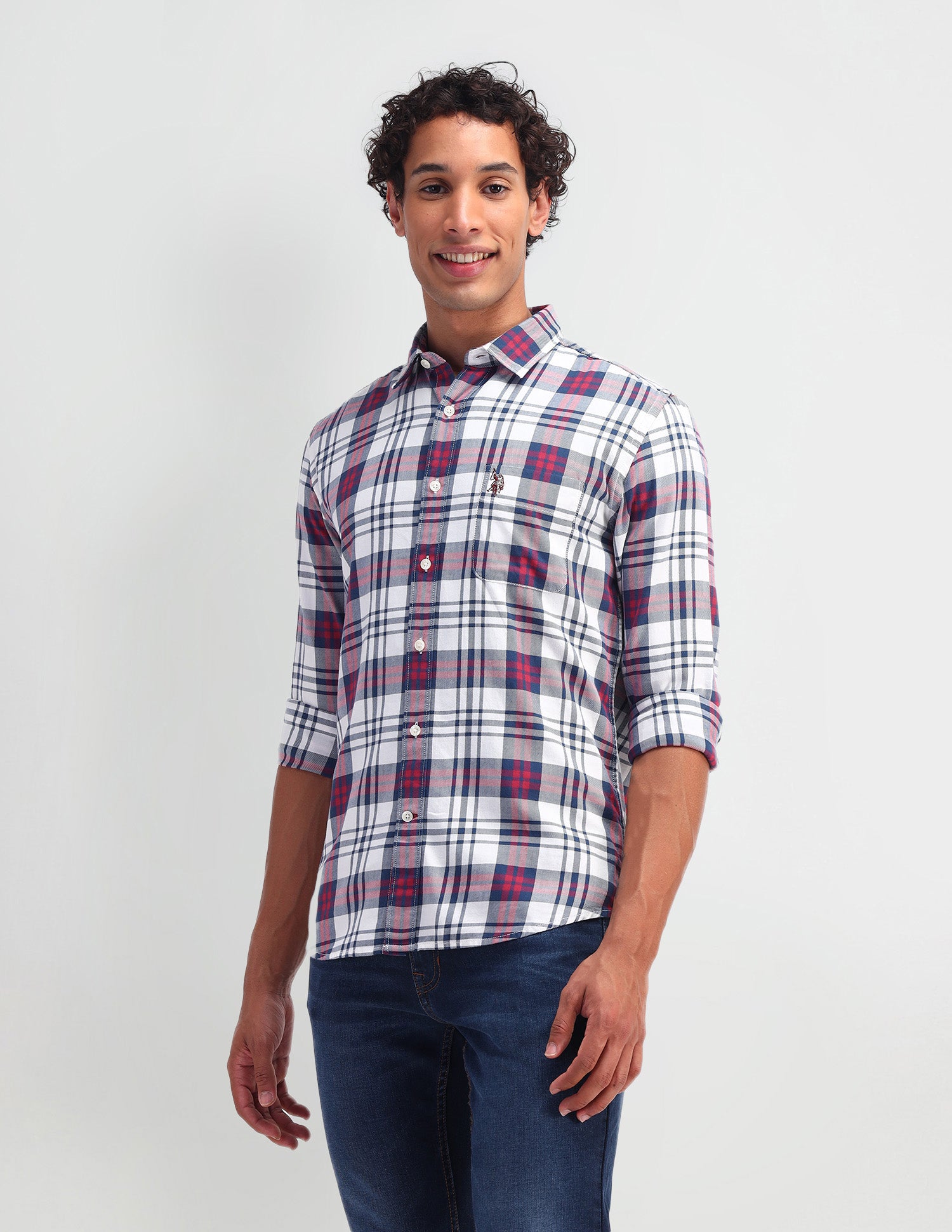 Slim Fit Madras Checked Shirt Navy - U.S. Polo Assn. India | Large
