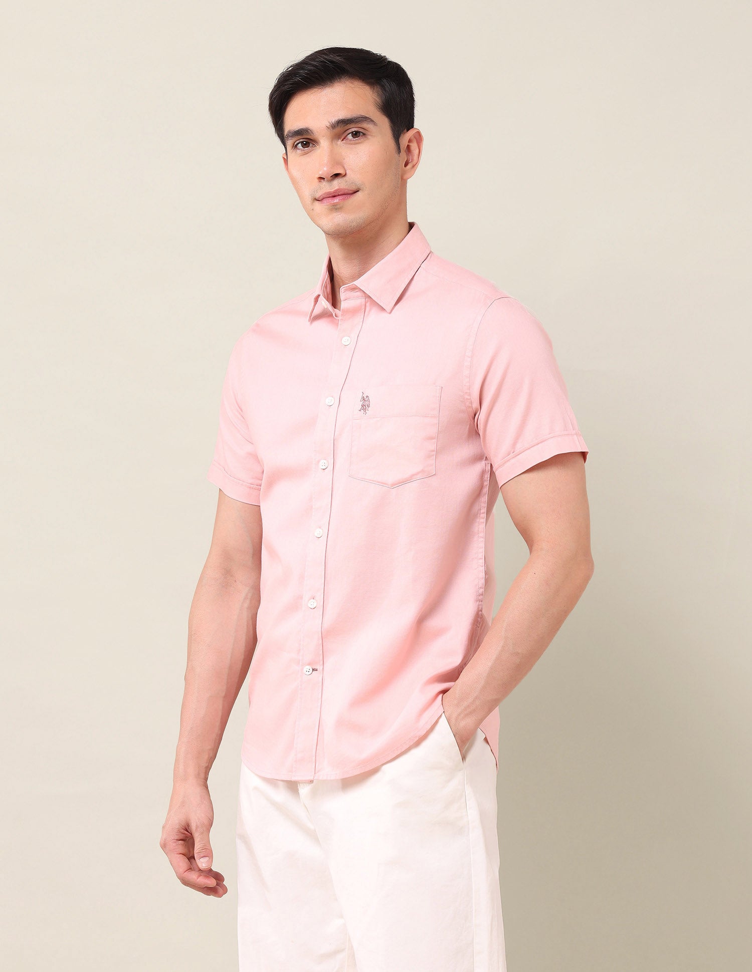 Tailored Fit Solid Shirt Light Pink - U.S. Polo Assn. India | Large