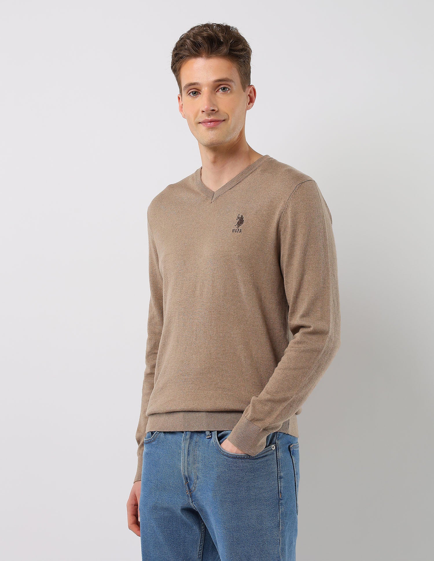 Heathered Regular Fit Sweater Light Brown - U.S. POLO ASSN. | Large