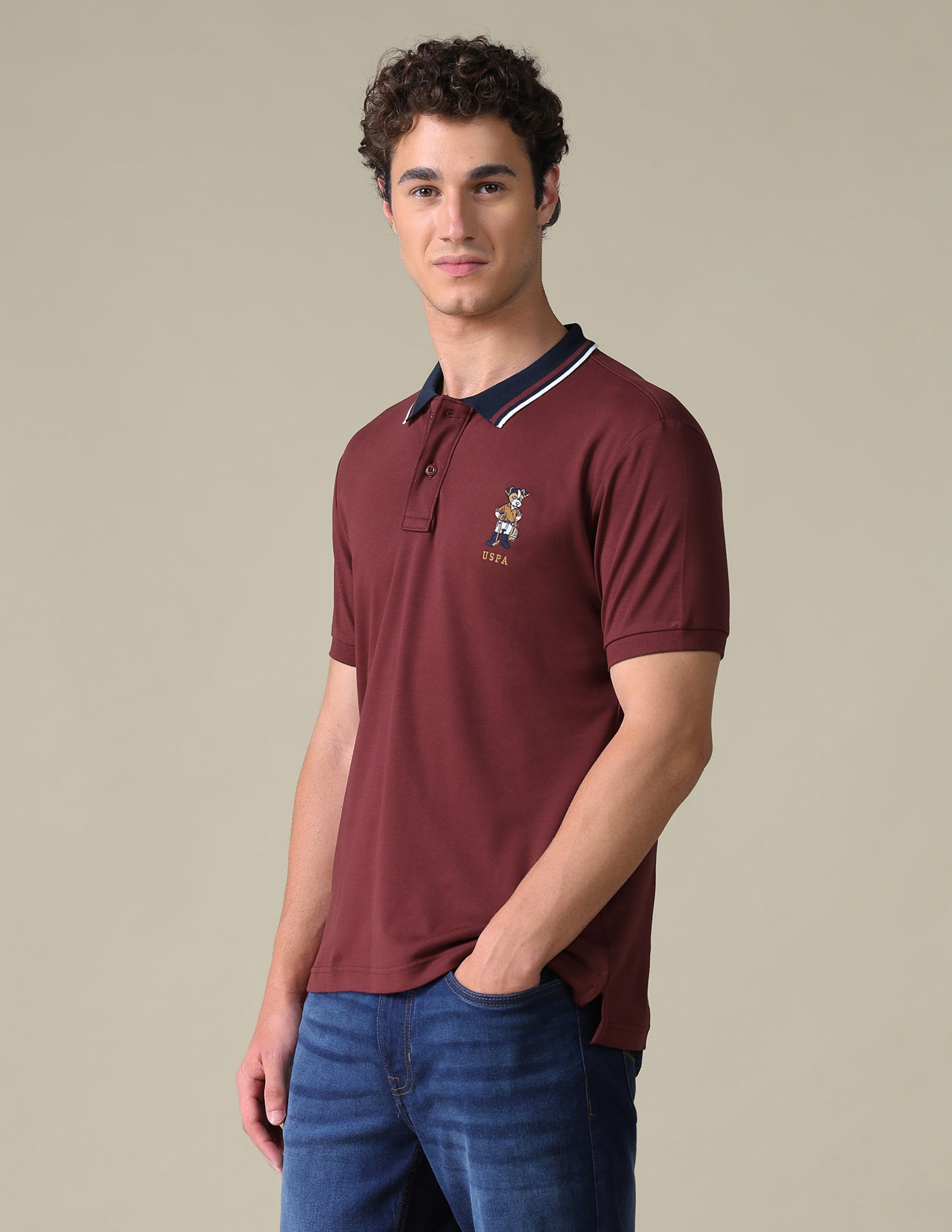 Regular Fit Solid Polo Shirt Wine - U.S. Polo Assn. India | Large