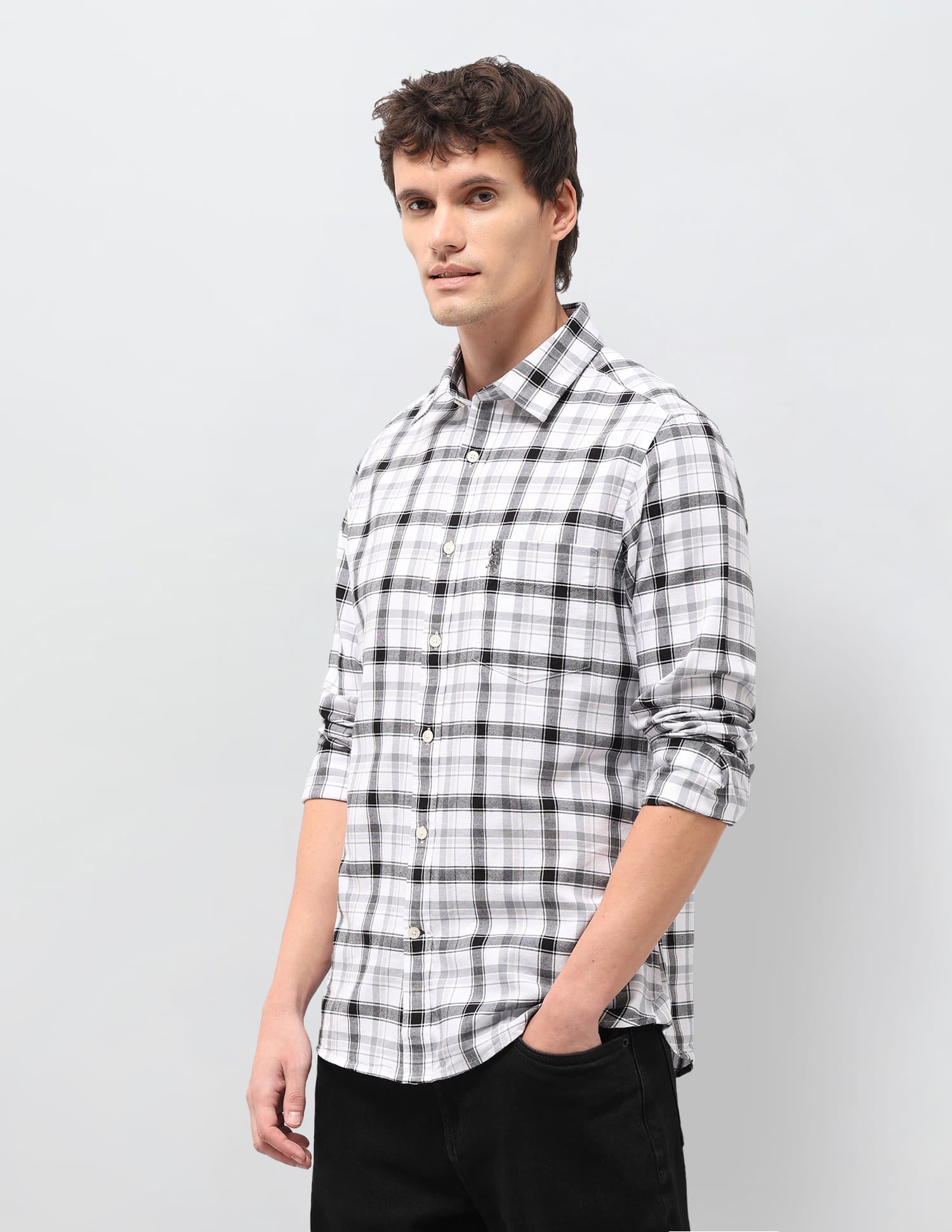 Plaid Checked Tailored Fit Shirt Black - U.S. Polo Assn. India | Large