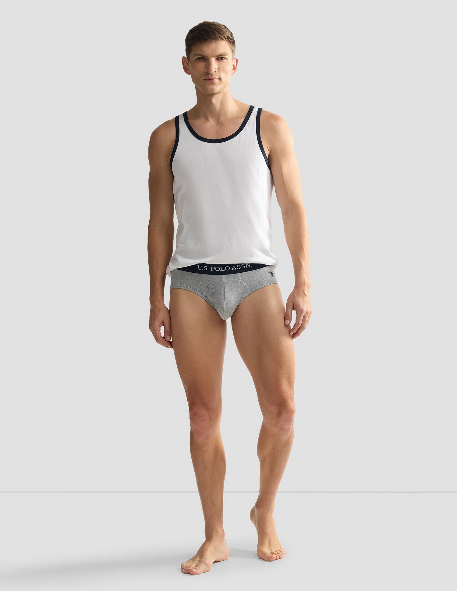 Elasticized Waist OEB11 Briefs - Pack Of 2 Grey Melange and Navy - U.S. POLO ASSN. | Large